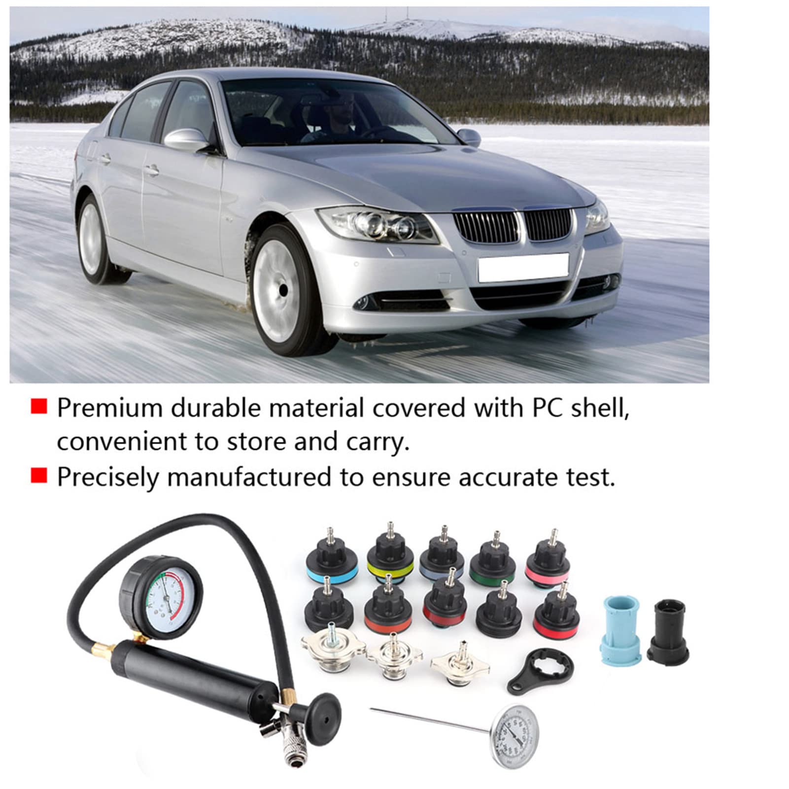 Qiilu 18-Piece Universal Radiator Pressure Tester Kit - Auto Cooling System Vacuum Tool for Car AC Repair & Maintenance | Perfect for Mechanics & DIY Enthusiasts