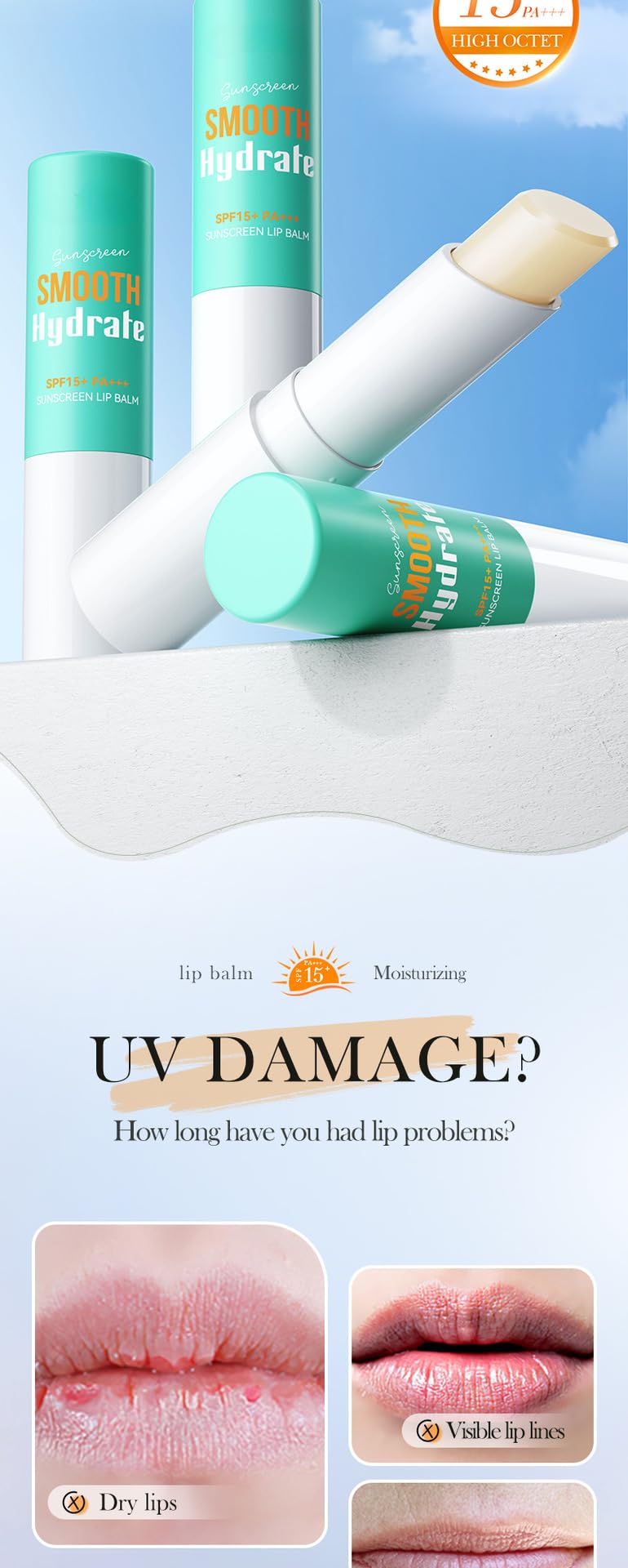 2PCS Sunscreen Lip Balm - Fast Dark Lip Lightener for Dry, Sunburned Lips - Makeup & Daily Care