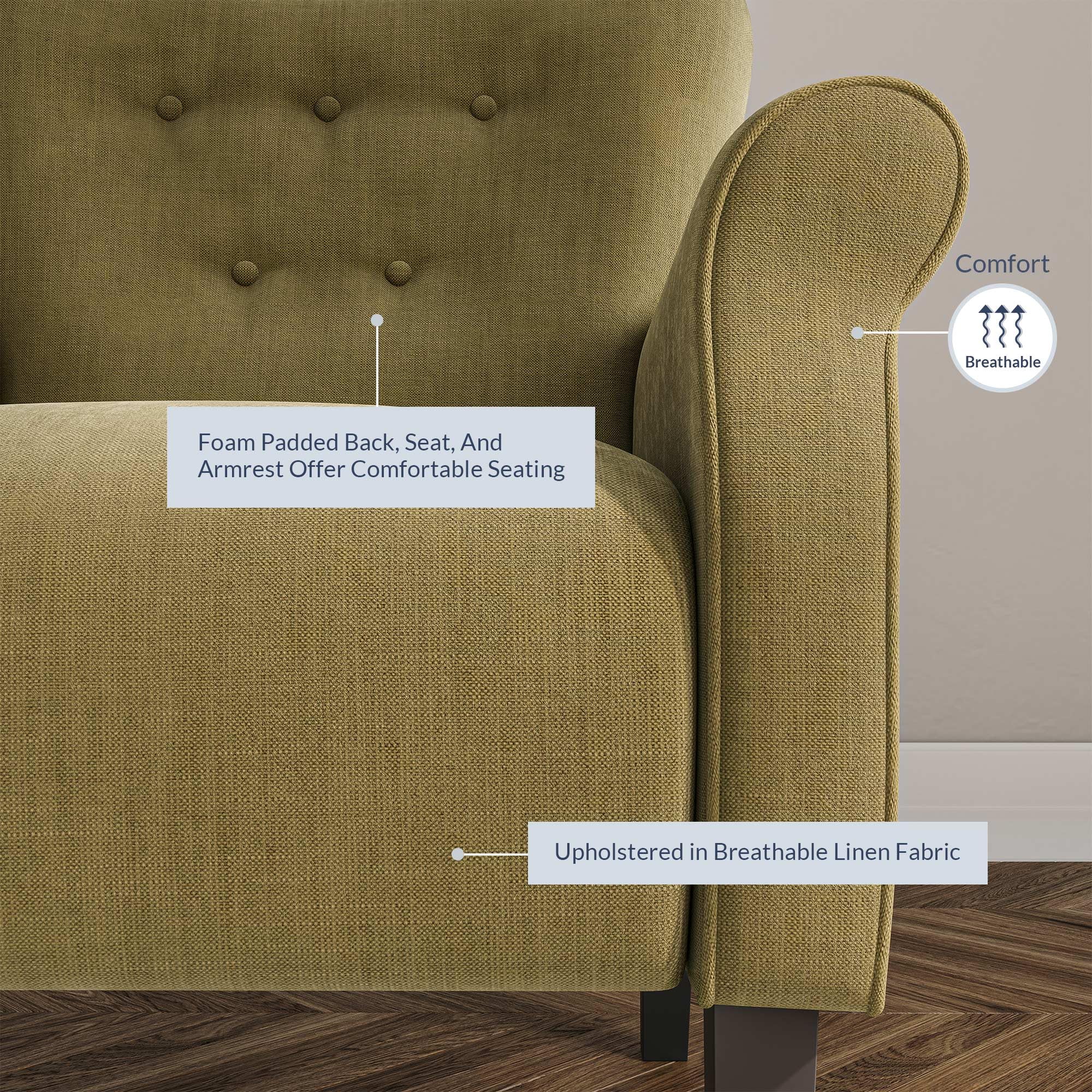 BELLEZE Modern Accent Chair with High Back & Wooden Legs - Upholstered Wingback Armchair for Living Room, Bedroom, Office - Comfortable Padded Club Chair with Armrests - Allston (Avocado Green) - Perfect for Reading Nooks, Lounge Areas & Home Decor