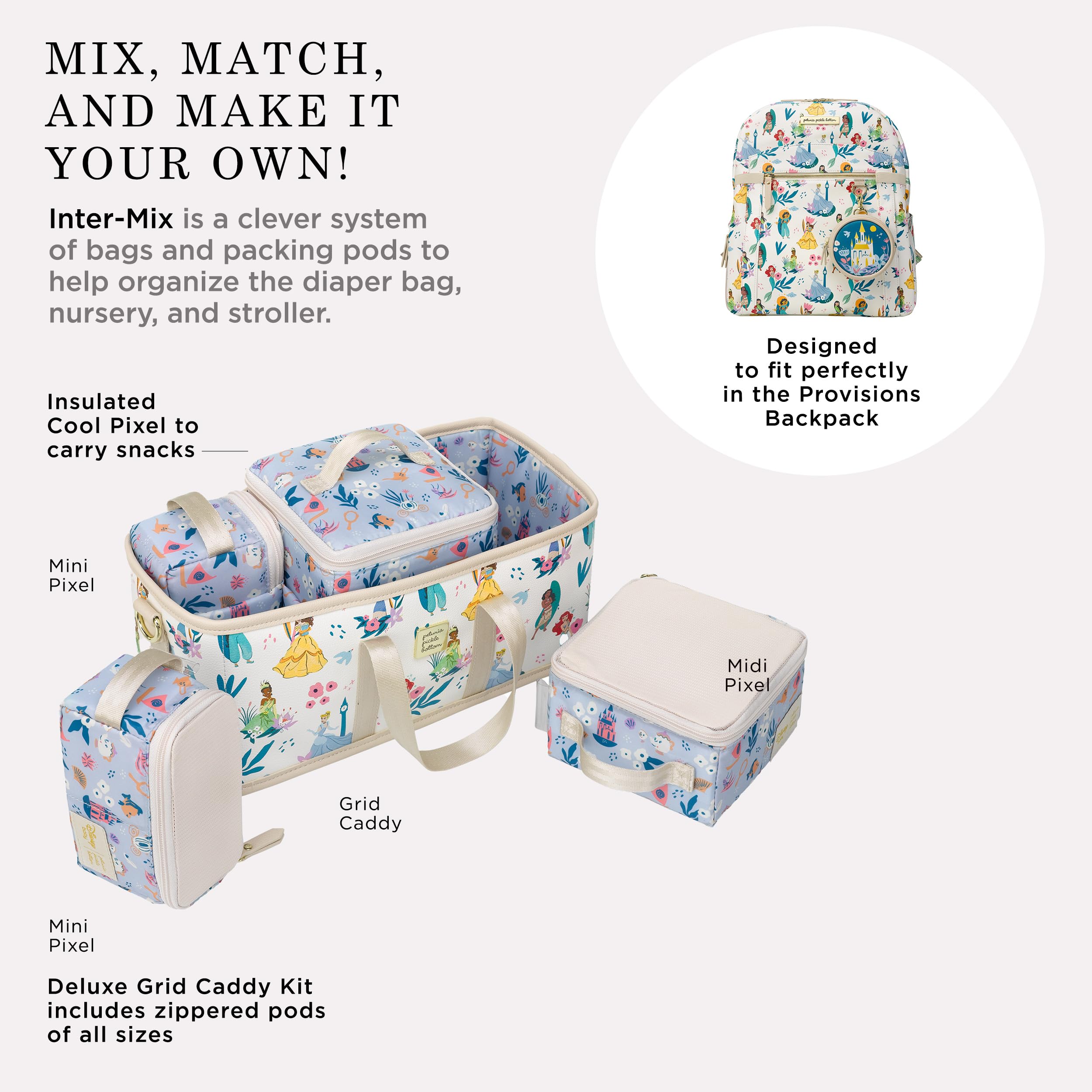 Petunia Pickle Bottom Deluxe Baby Diaper Caddy Organizer - Disney Princess Courage & Kindness Design for Diaper Bags, Strollers & Nursery Organization | Perfect for New Moms & Baby Showers