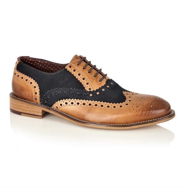 Stylish Men's Brogue Gatsby Shoes in Tan & Navy - Perfect for Formal Events, Weddings & Office Wear