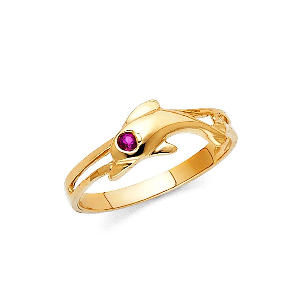 14K Yellow Gold CZ Cubic Zirconia Dolphin Ring - Size 7 Simulated Diamond Jewelry Gift for Women, Perfect for Birthday, Anniversary & Valentine's Day Gifts