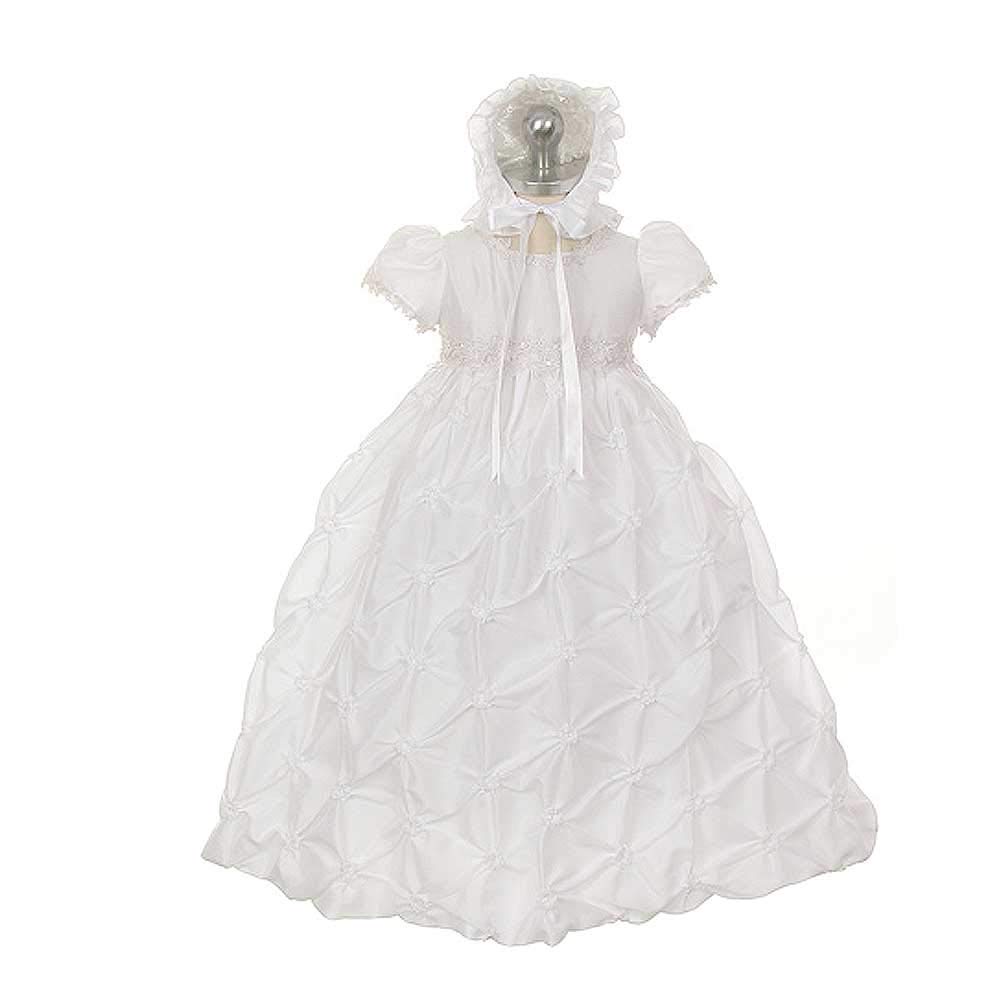 White Taffeta Puff Bonnet Baptism Dress for Baby Girls 6 Months - Elegant Christening Outfit for Church, Photography & Special Occasions