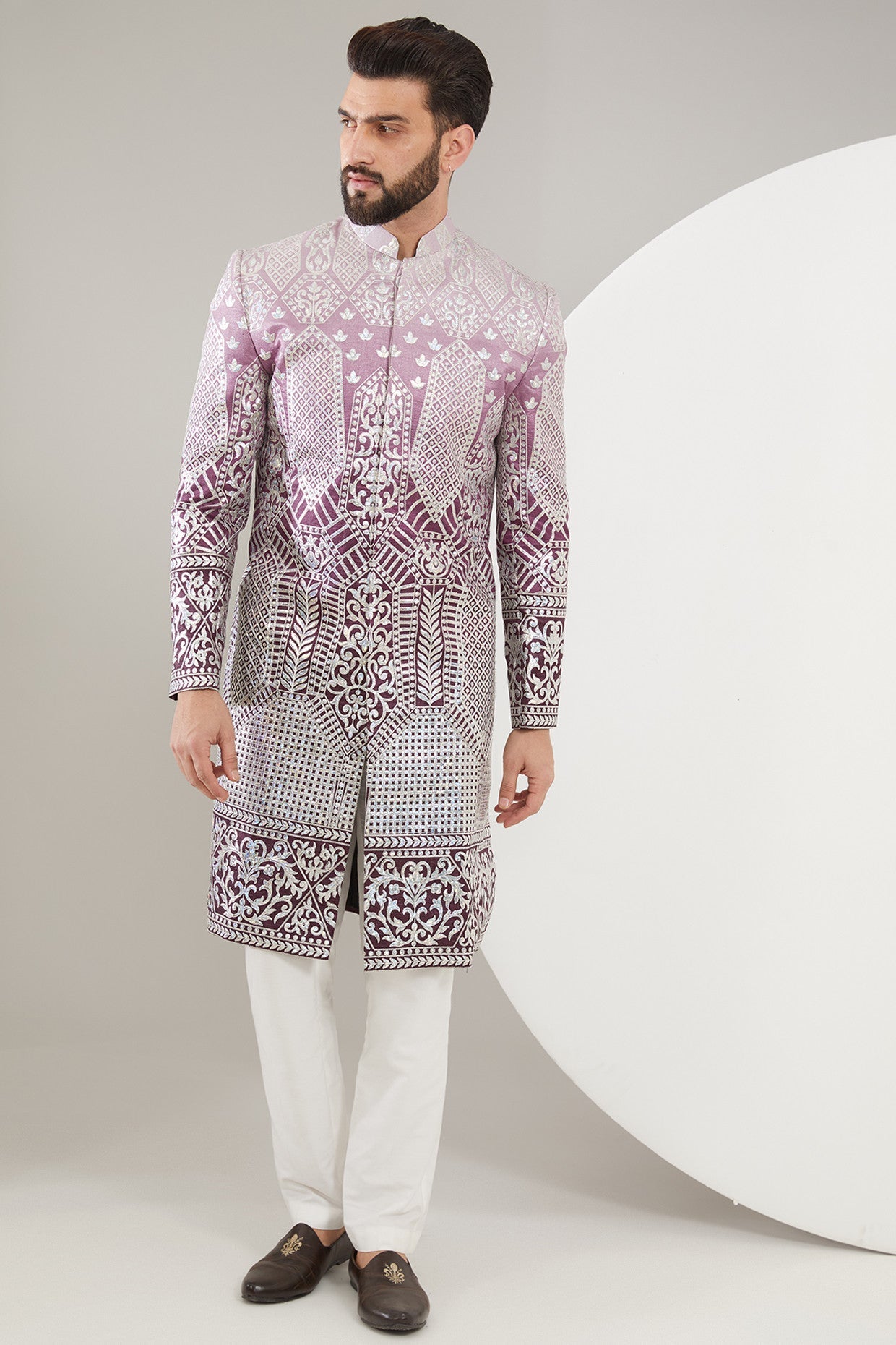 Elegant Purple Ombre Shaded Sherwani for Men | Traditional Indian Wedding Attire | Perfect for Grooms, Festivals & Special Occasions