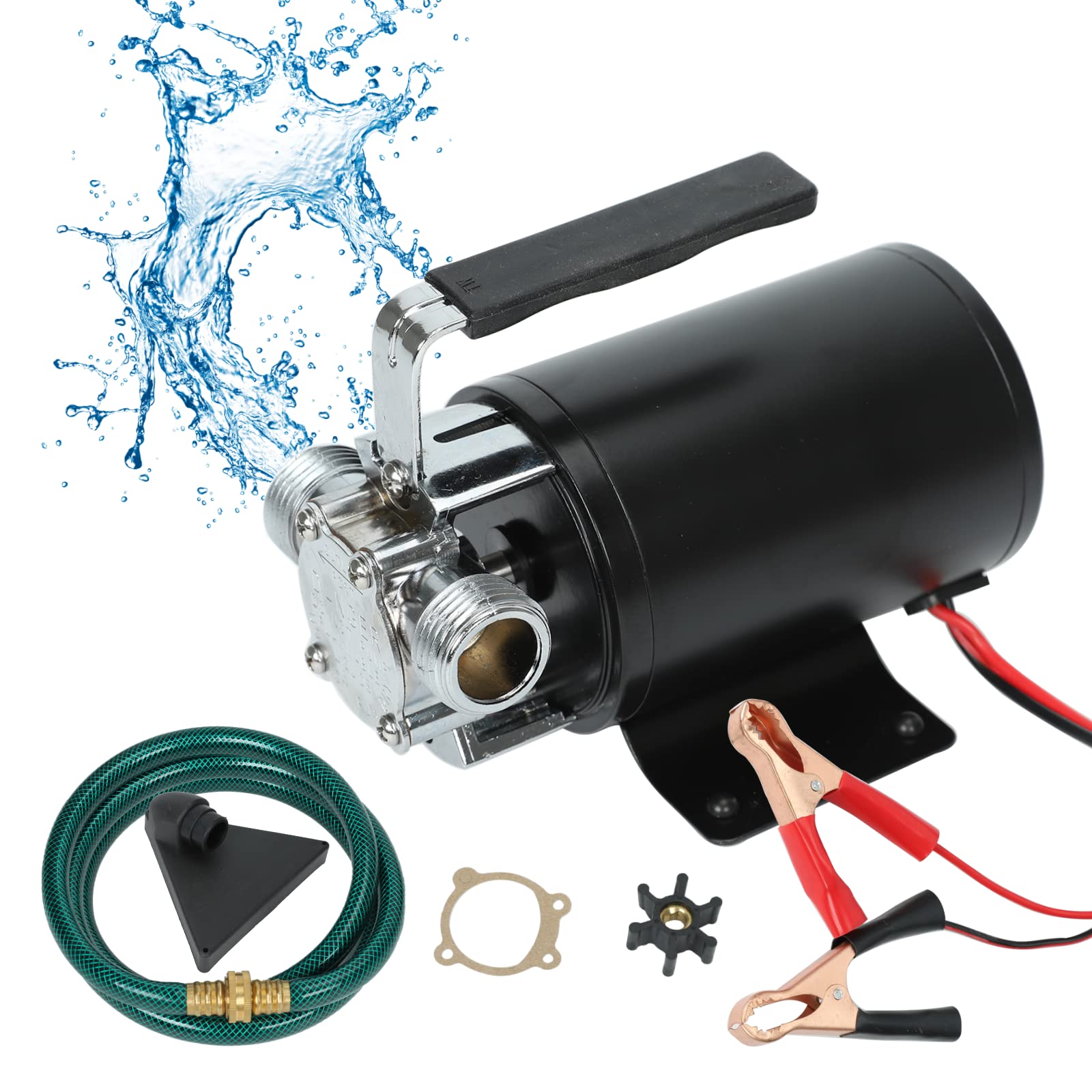 12V 330GPH Portable Electric Water Pump with 6ft Hose & Strainer - Submersible Utility Pump for Aquariums, Pools, Gardens, Flooded Basements & Emergency Water Removal