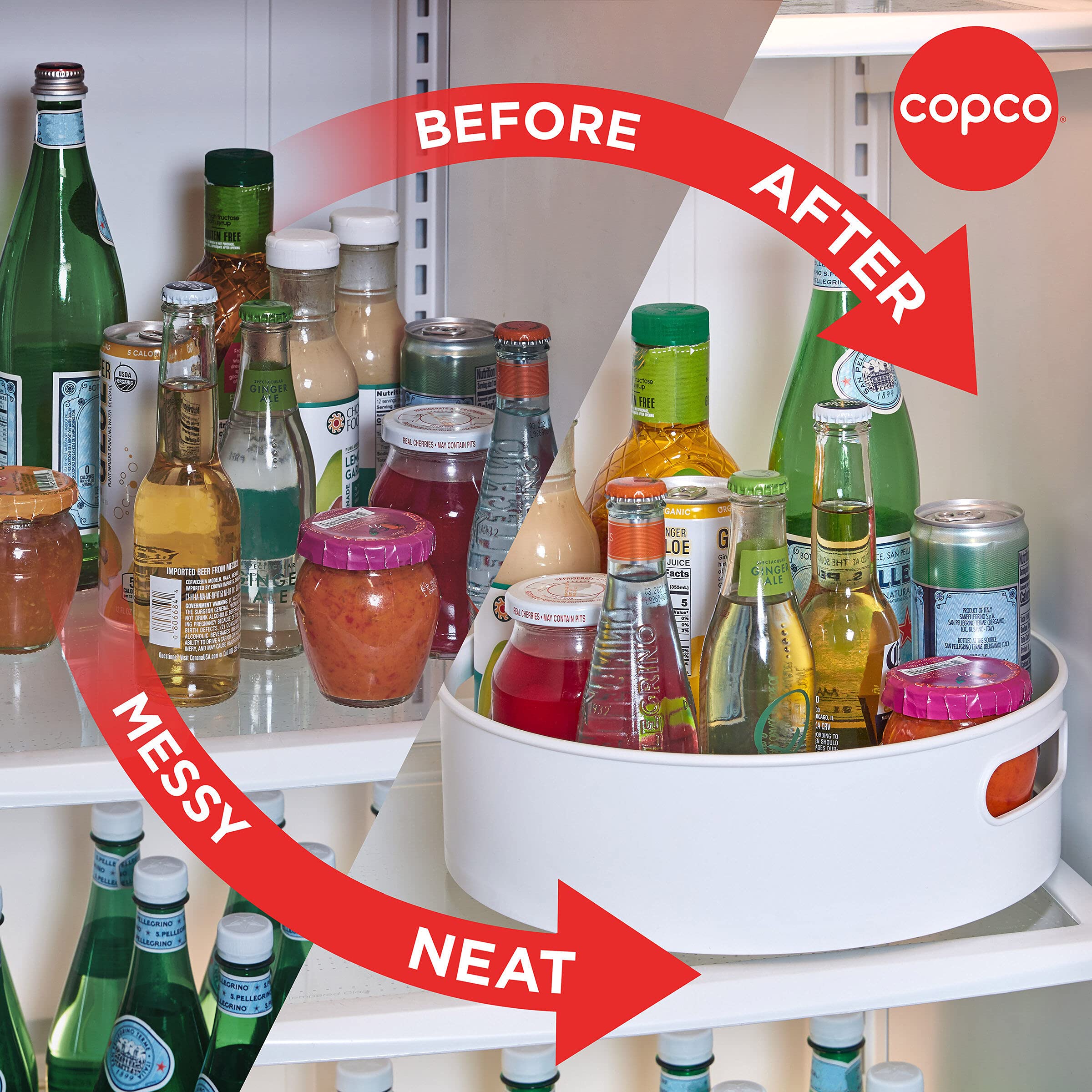 Copco 12-Inch Non-Skid Pantry Organizer, Kitchen Cabinet & Refrigerator Storage Turntable Lazy Susan - White & Aqua Sky - Perfect for Spice Racks, Pantry Shelves & Small Appliance Storage