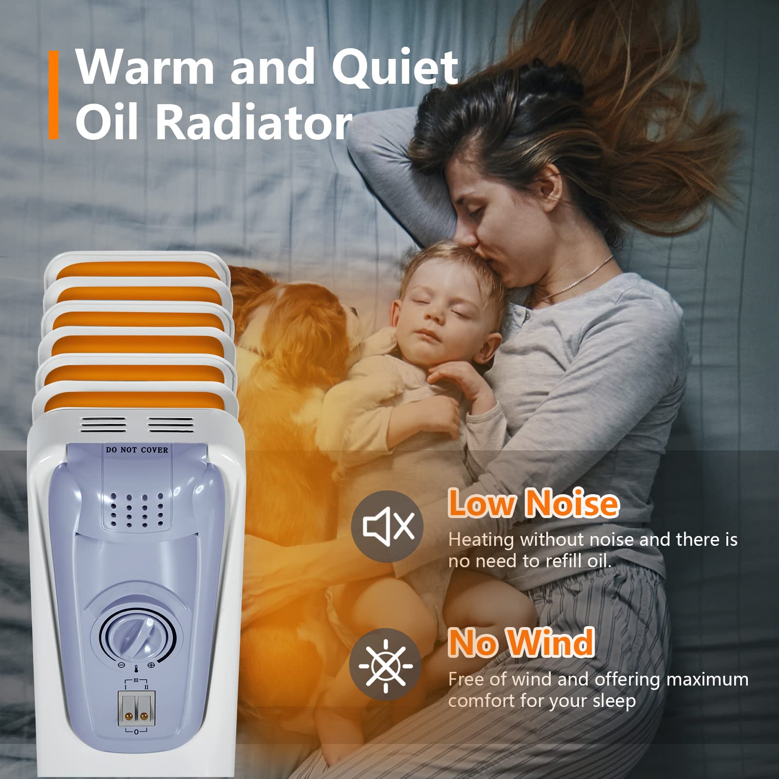 COSTWAY 1500W Oil Filled Radiator Heater - Portable Electric Space Heater with Adjustable Thermostat, 3 Heat Settings, Overheat & Tip-Over Protection - Perfect for Bedroom, Office & Indoor Use (25
