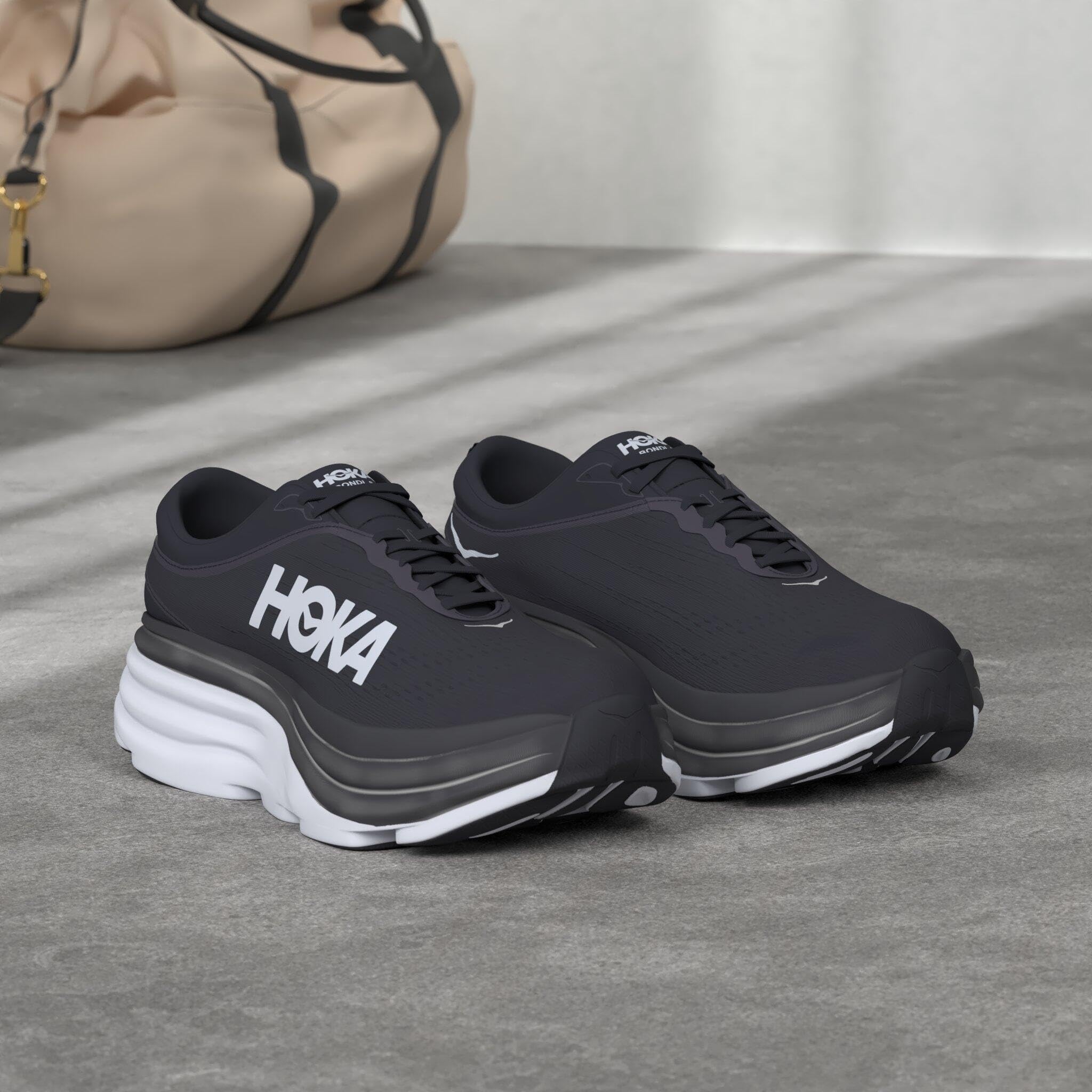 HOKA Bondi 8 Men's Running Shoes Size 14 - Black/White | Cushioned Comfort for Long Distance Running & Walking | Perfect for Marathon Training, Jogging & Everyday Wear