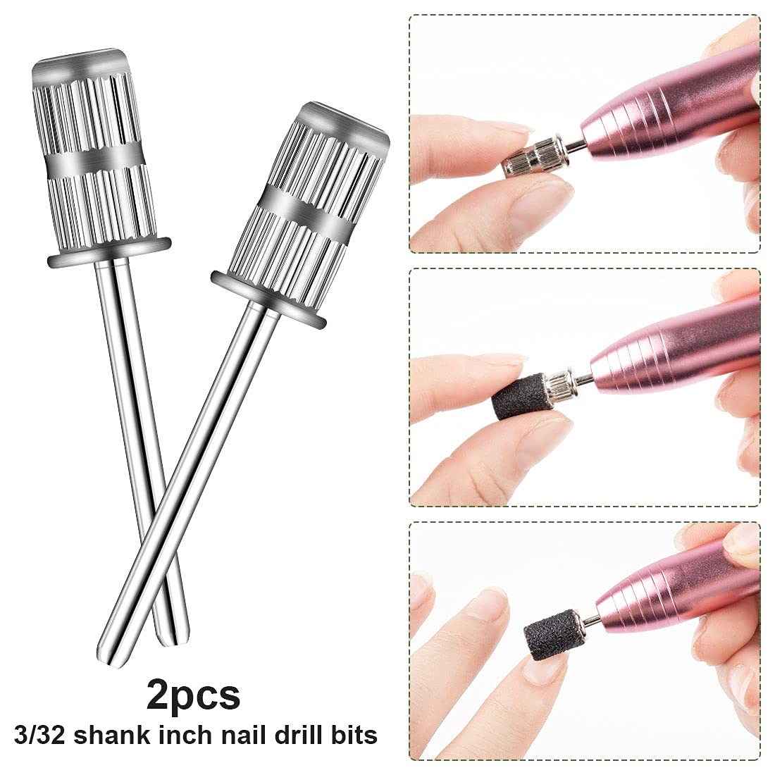80# Professional Nail Sanding Bands for Nail Drill - 100 Coarse Sand Bands with 2 Mandrels (3/32