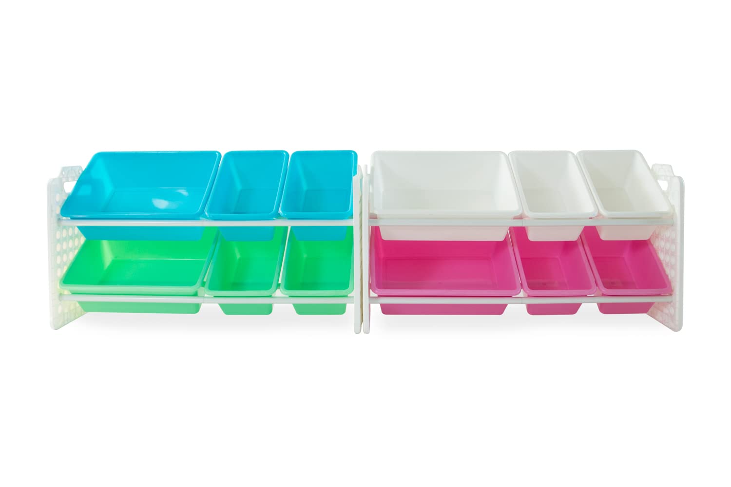 UNiPLAY 12-Bin Toy Organizer with Removable Storage Bins - Kids Book & Toy Storage for Building Blocks, School Supplies, Arts & Crafts - Sturdy Baseplate Frame (Pink) - Perfect for Playrooms, Classrooms & Daycare Centers