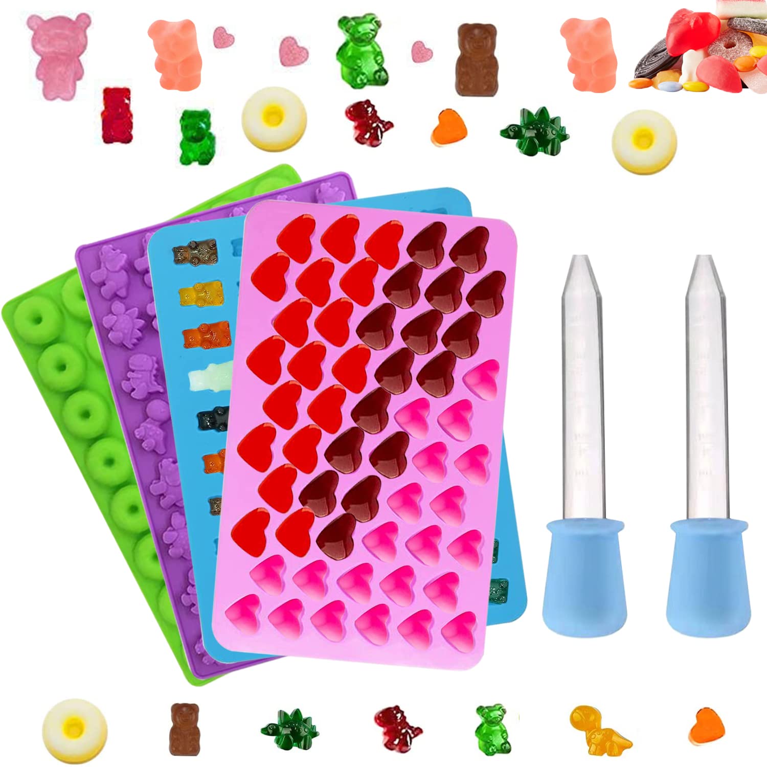 4-Piece Silicone Candy Molds Set with Dropper - Bear Shaped Chocolate, Soap, Candle & Baking Molds for DIY Treats, Desserts & Crafts - Perfect for Birthday Parties, Holiday Gifts & Home Decor