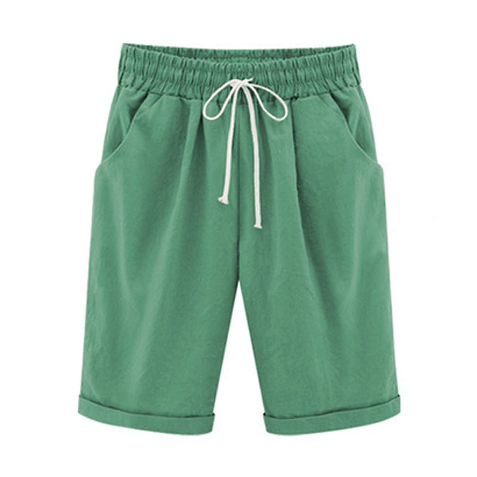 Trendy Plus Size Bermuda Shorts for Women - Stretchy Mid Rise Denim Shorts with Folded Hem | Summer Casual Wear, Beach Outfits & Everyday Comfort