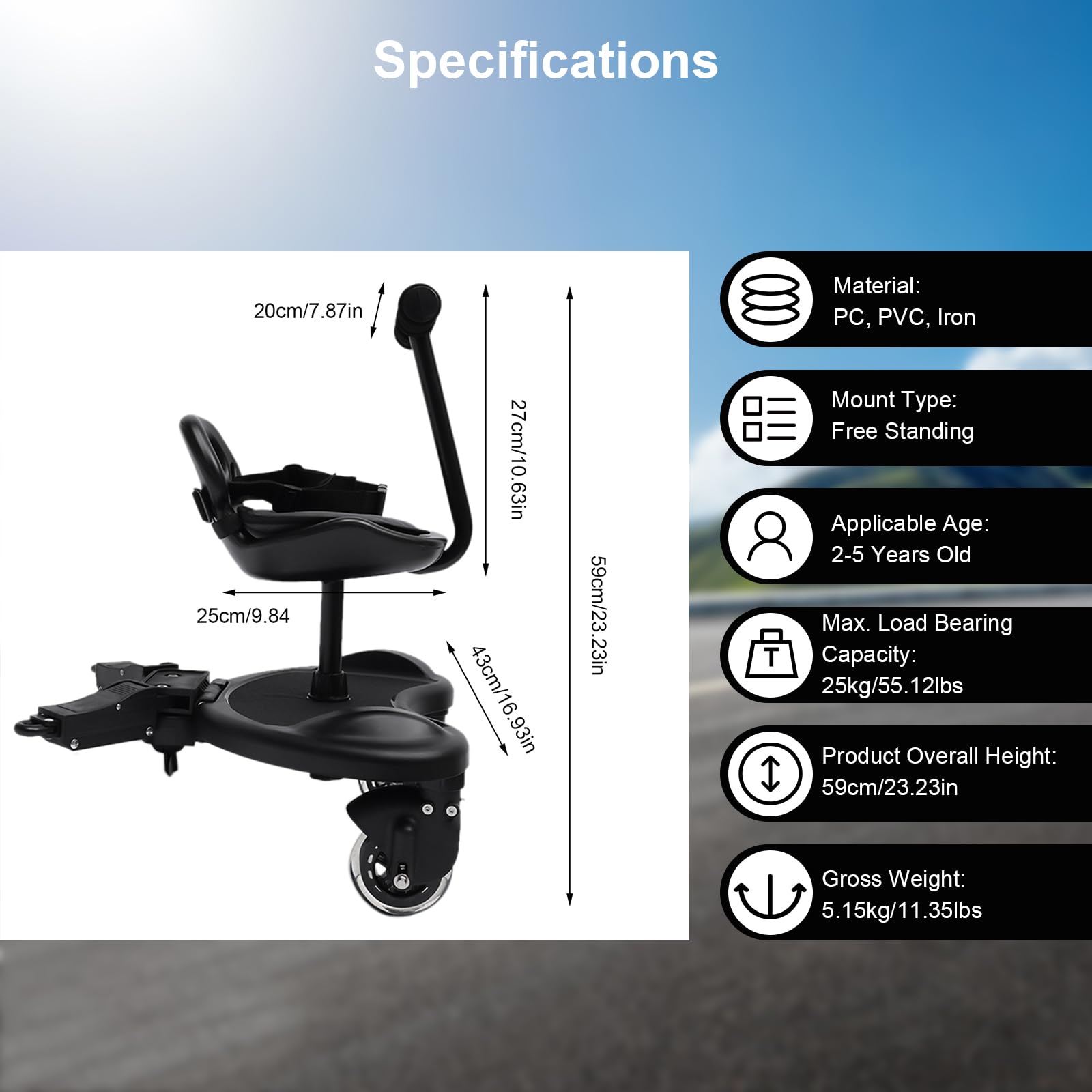 Universal 2-in-1 Stroller Board with Detachable Seat - Ride-On Buggy Board for Kids 2-6 Years (Up to 55 lbs) - Perfect for Shopping, Travel & Outdoor Adventures