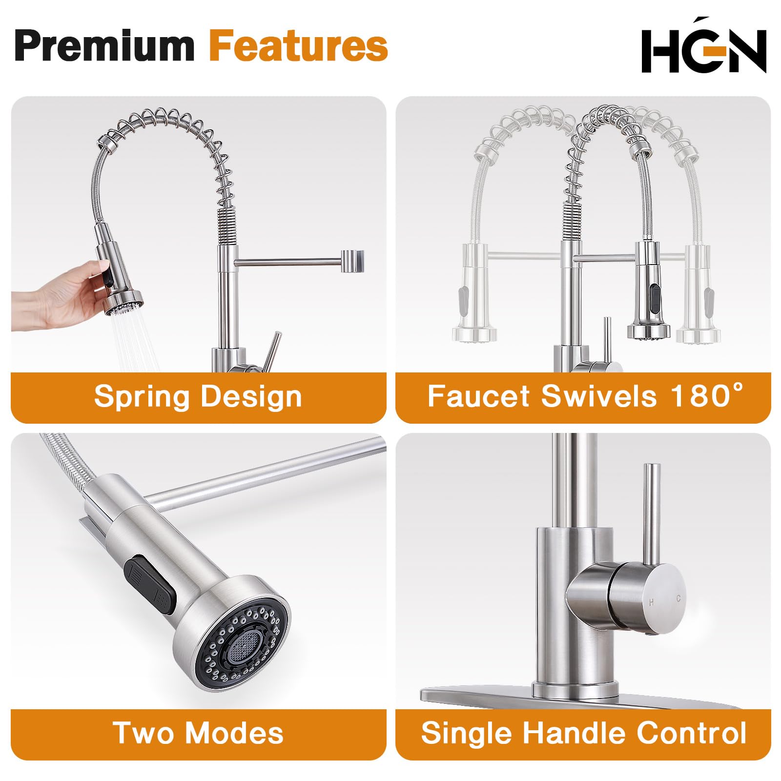 Commercial Single Handle Kitchen Faucet with Pull Down Sprayer - Brushed Nickel Finish for Farmhouse, RV, Camper, Laundry & Wet Bar Sinks - Durable & Stylish for Home, Restaurant & Outdoor Use