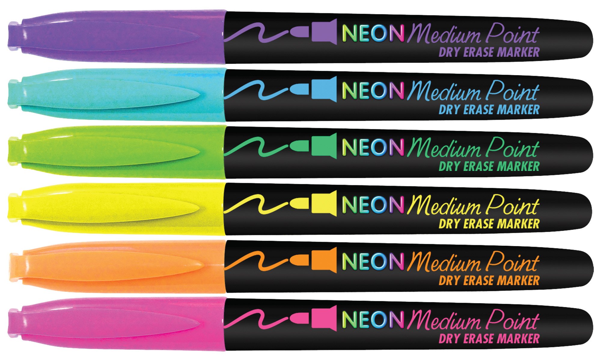 The Board Dudes CYJ58 Medium Point Dry Erase Markers - Neon Colors, 6-Pack for Whiteboards, Office & Classroom Use