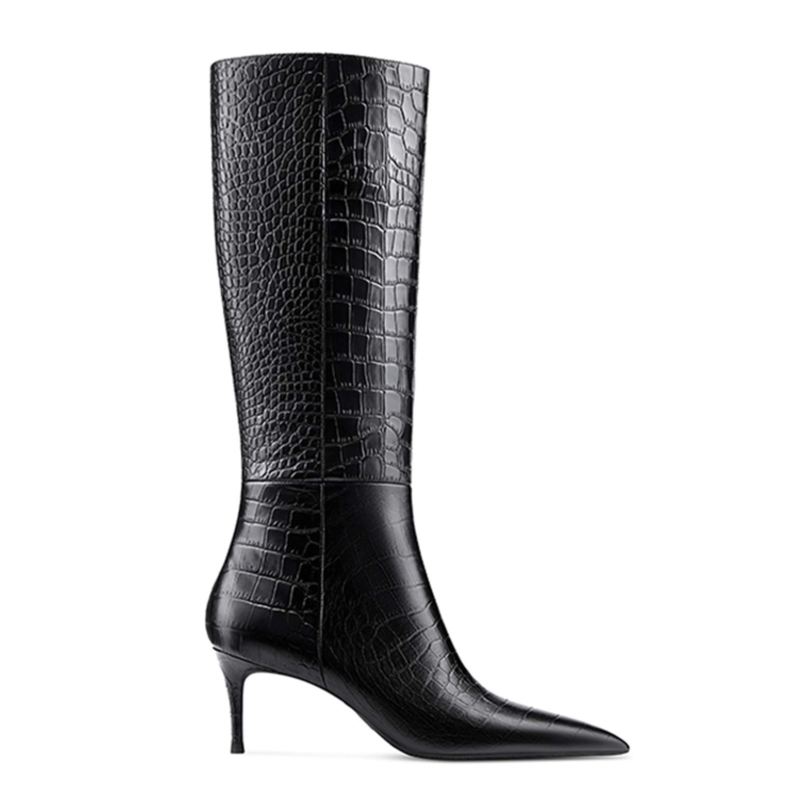 Women's Pointed Toe High Heel Knee High Boots - Stretchy Wide Calf Mid Heel Long Boots for Work, Party & Night Out - Fashionable Winter & Fall Boots for Women