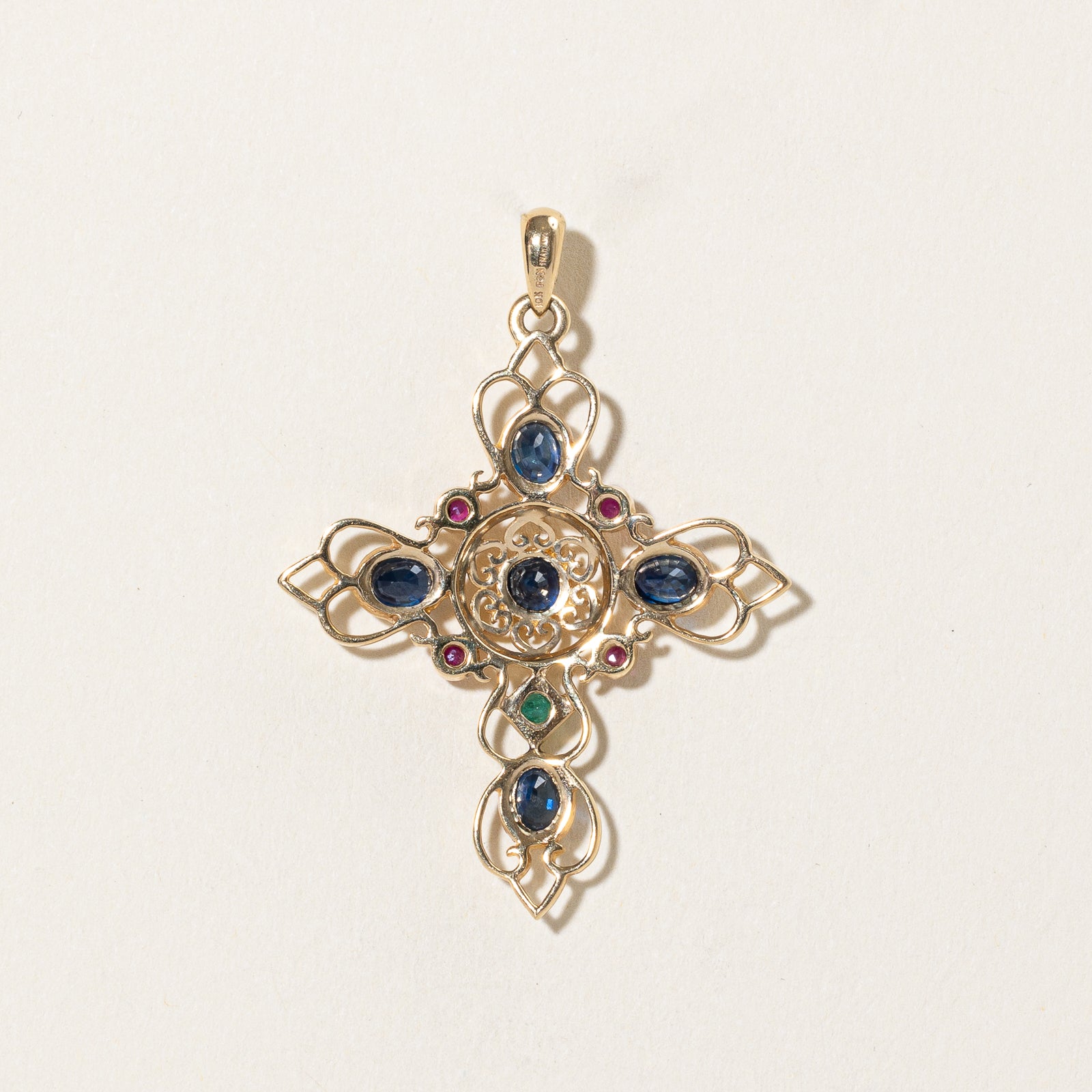 1.95ctw Genuine Sapphire, Emerald & Ruby Cross Pendant Necklace - Elegant Religious Jewelry for Women - Perfect for Church, Weddings & Special Occasions