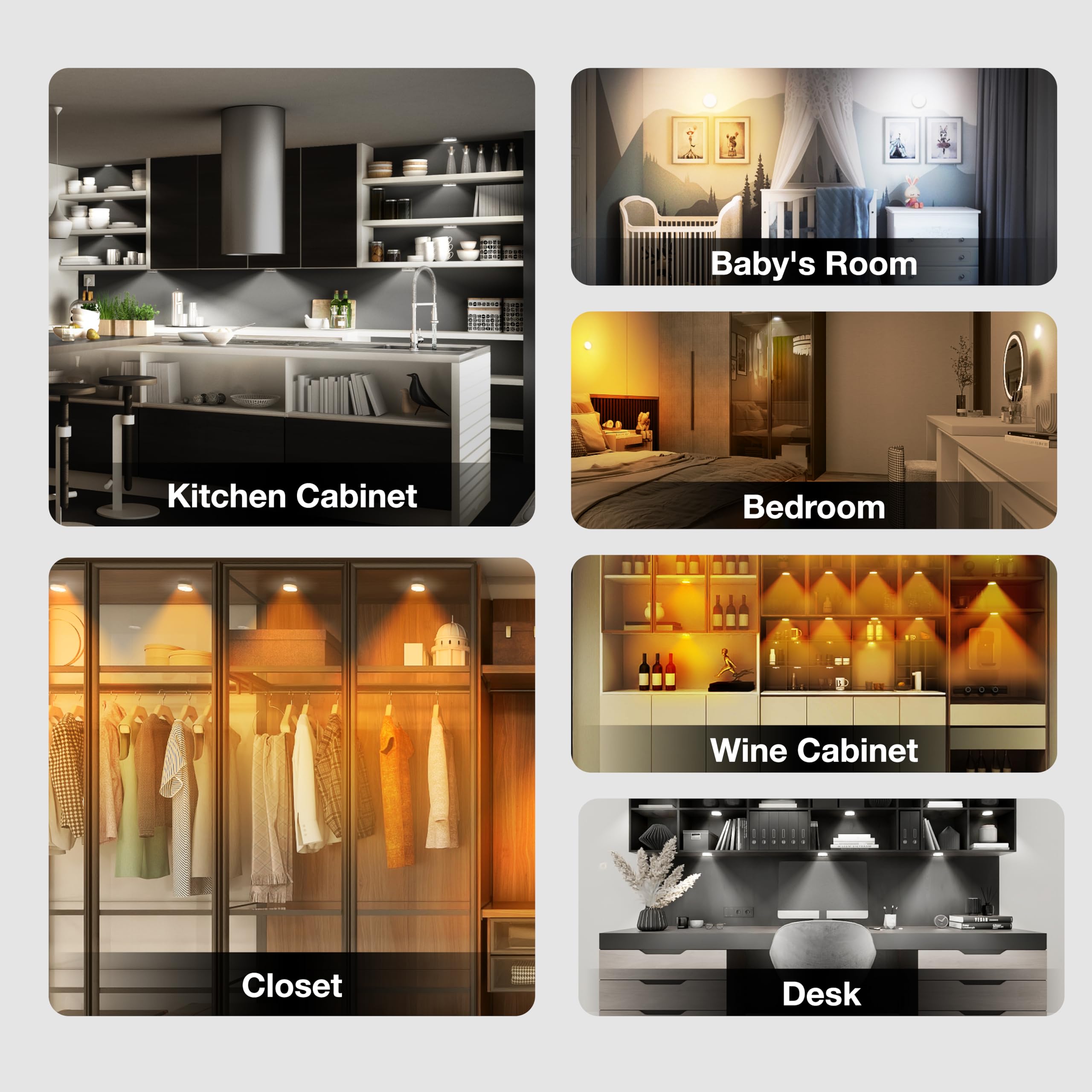 MEKKLEON 6-Pack Rechargeable Puck Lights with Remote Control - 1000mAh Battery Under Cabinet LED Lighting, Cordless Stick-On Tap Lights for Kitchen, Closet, Hallway & Stairway - Perfect for Night Lights, Wardrobe Illumination & Home Decor