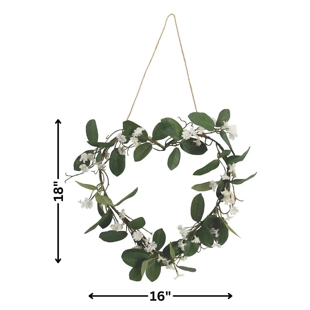 Heart Shaped Floral Wreath with White Flowers - Elegant Home Decor for Doors, Walls, and Weddings - 1 Piece Wreath for Seasonal and Holiday Decoration