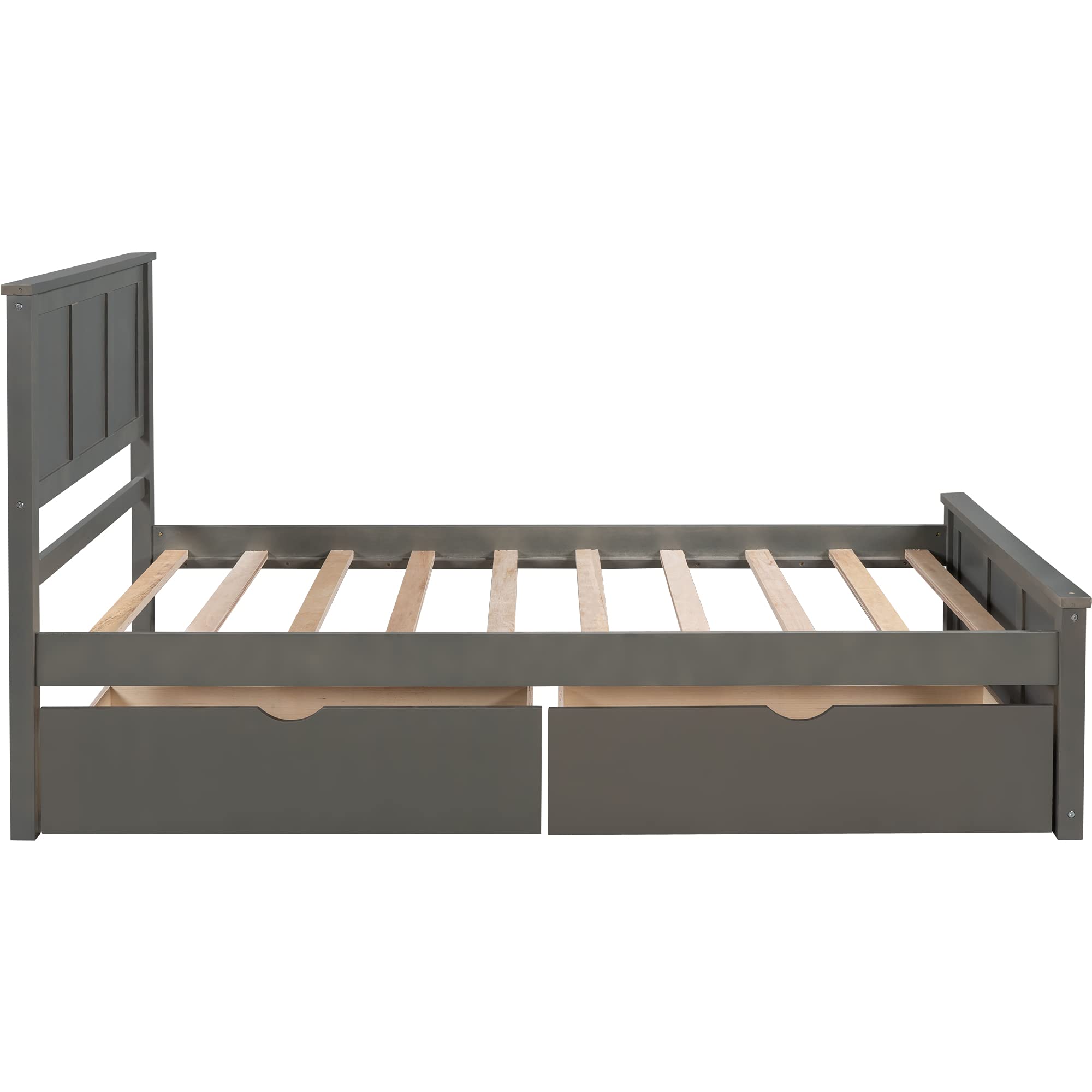 MERITLINE Twin Size Wooden Bed Frame with Headboard & Under Bed Storage Drawers - Grey Platform Bed for Kids, Teens, Boys and Girls | Perfect for Small Bedrooms, Guest Rooms & Dormitories