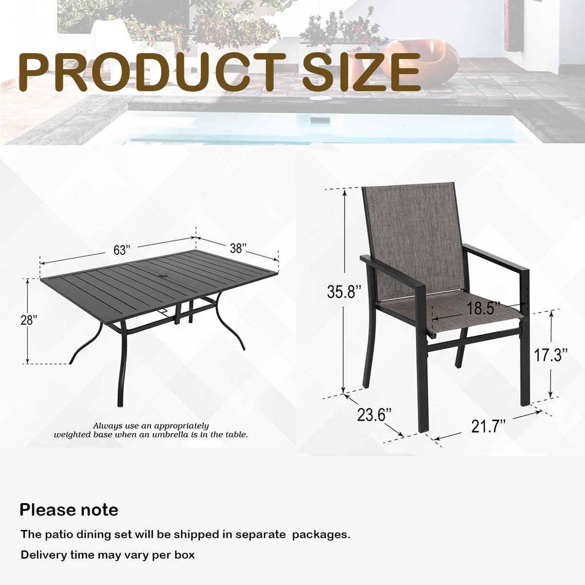 7-Piece Outdoor Patio Dining Set for 6 - Metal Chairs & Rectangle Table with 1.57