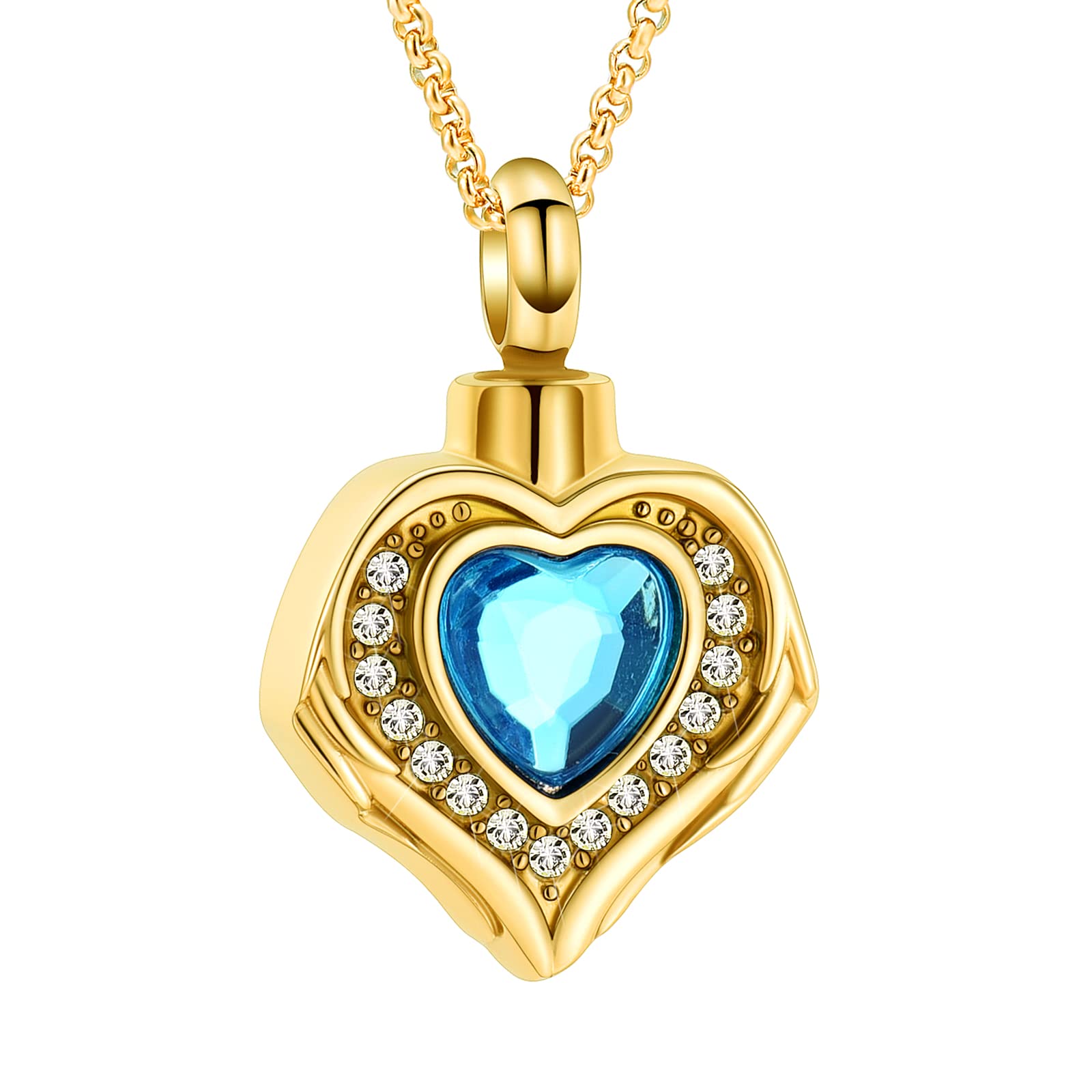 Stainless Steel Angel Wings Heart Urn Necklace for Ashes - Crystal Cremation Memorial Jewelry for Women & Girls | Perfect for Keeping Loved Ones Close, Ideal for Memorials & Special Occasions