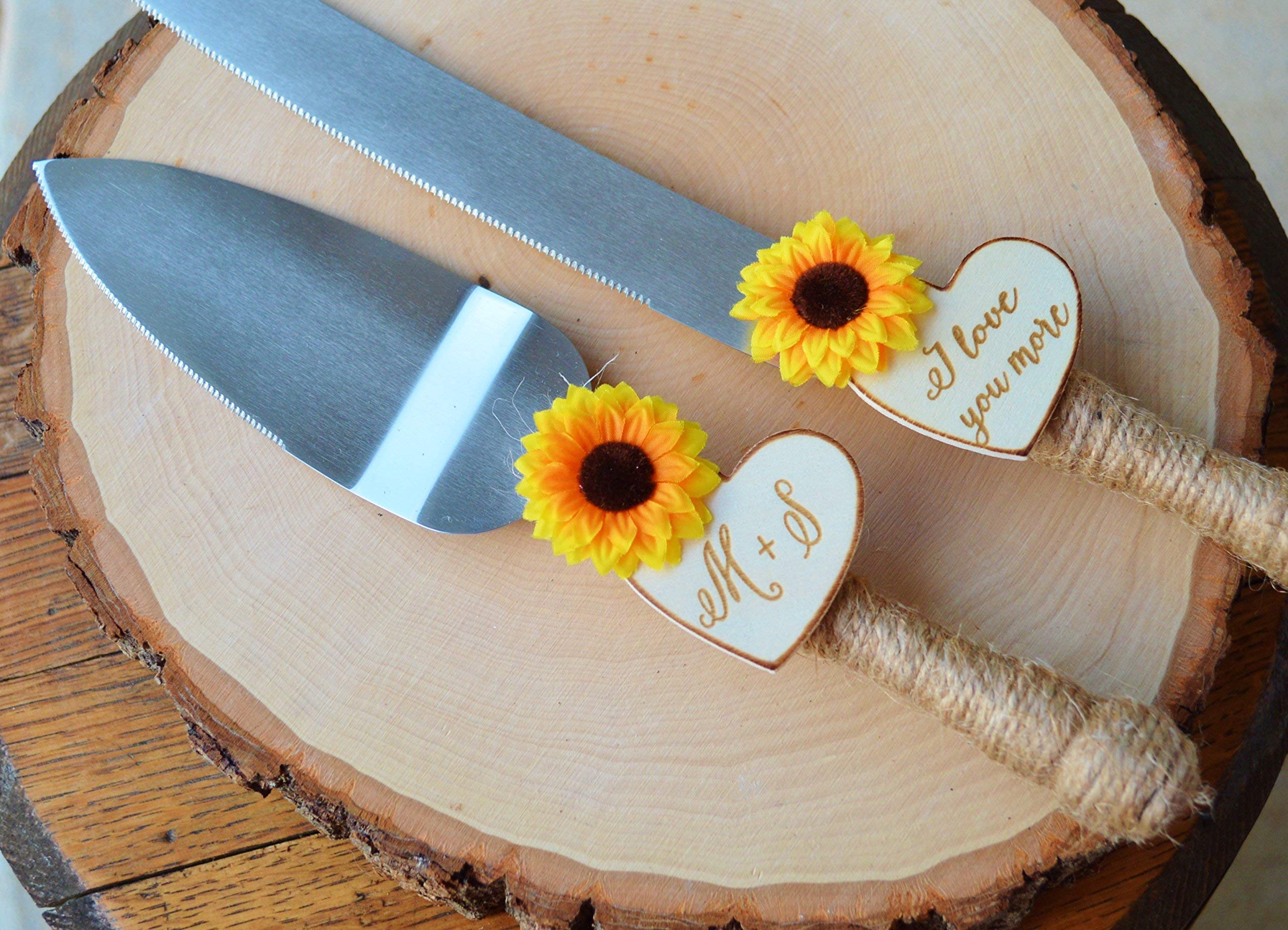 Personalized Sunflower Wedding Cake Knife Set - Fall Wedding Cake Cutter with Engraving - Perfect for Autumn Weddings, Bridal Showers & Anniversary Celebrations