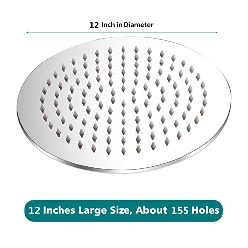 Premium 12 Inch Stainless Steel Rain Shower Head - 304 Stainless Steel Round Showerhead with Anti-Clog Silicone Nozzles for Luxurious Spa-Like Bathroom Experience - Perfect for Master Bath, Hotel Style Renovations & Relaxing Rainfall Showers