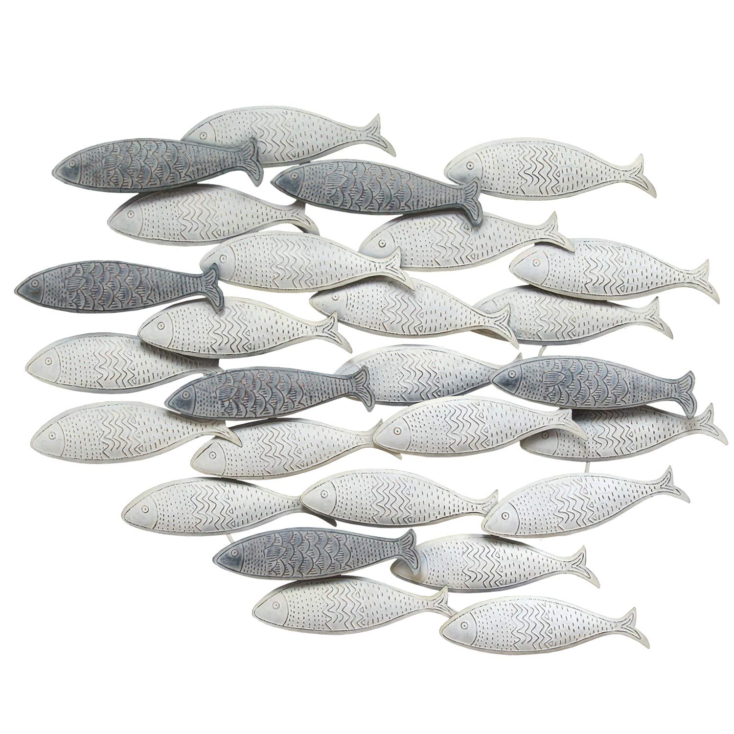 Modern Grey Metal Fish School Wall Art - Contemporary Home & Office Decor for Living Room, Bedroom, or Office Space