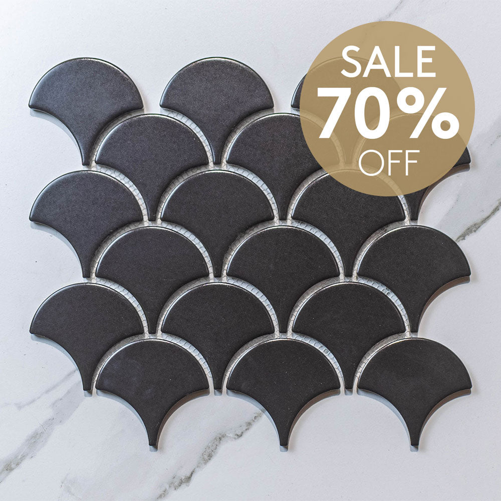 Crystal Black 74.5x70 Matt Fish Scale Tile (per Sheet) - Perfect for Bathroom Backsplash, Kitchen Wall Decor, and Modern Interior Design