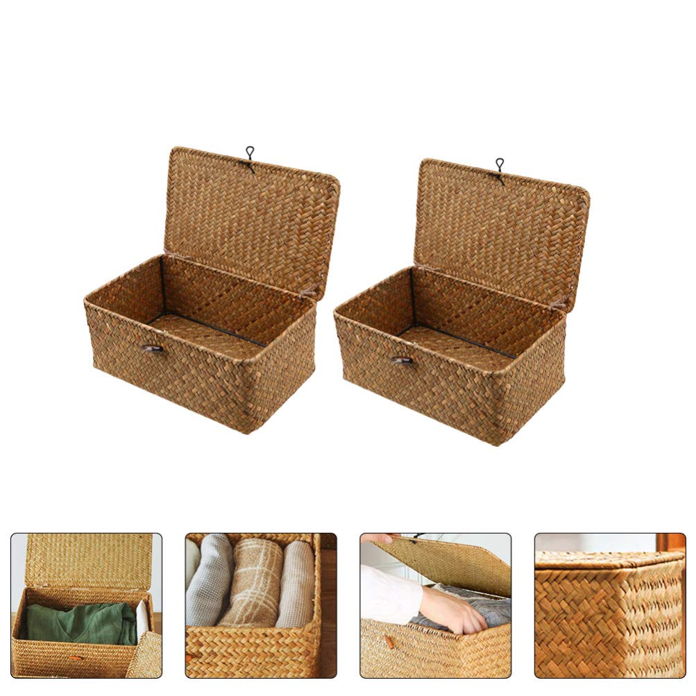 Hemoton 2-Pack Woven Storage Baskets - Natural Sea Grass Organizer Bins for Home, Bathroom, Kitchen & Office Organization | Perfect for Shelves, Countertops & Closets