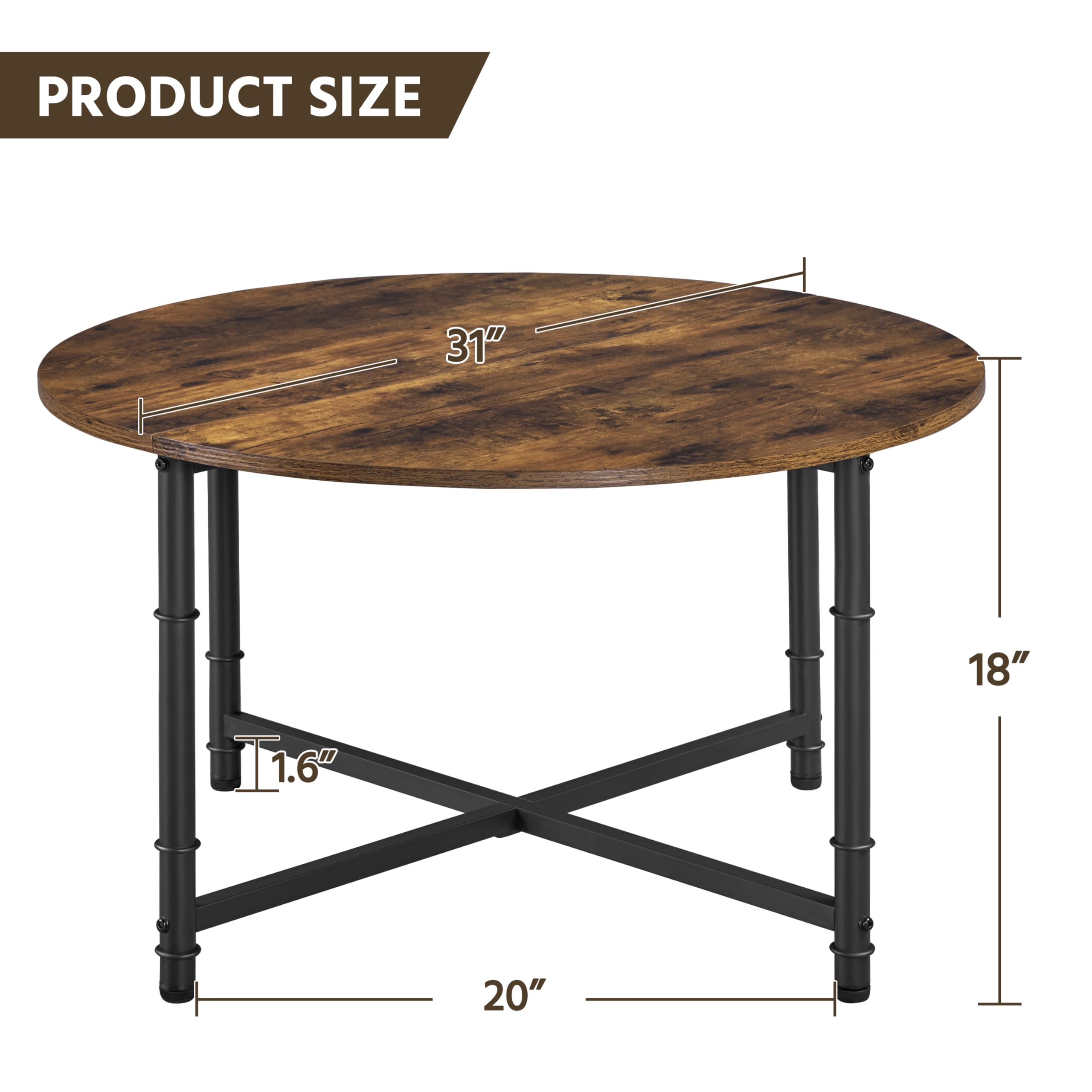 Yaheetech 31.5 Inch Round Coffee Table - Rustic Wood Top with Sturdy Metal Legs, Easy Assembly Living Room Furniture for Small Spaces - Perfect for Cozy Home Decor, Reading Nook & Coffee Time