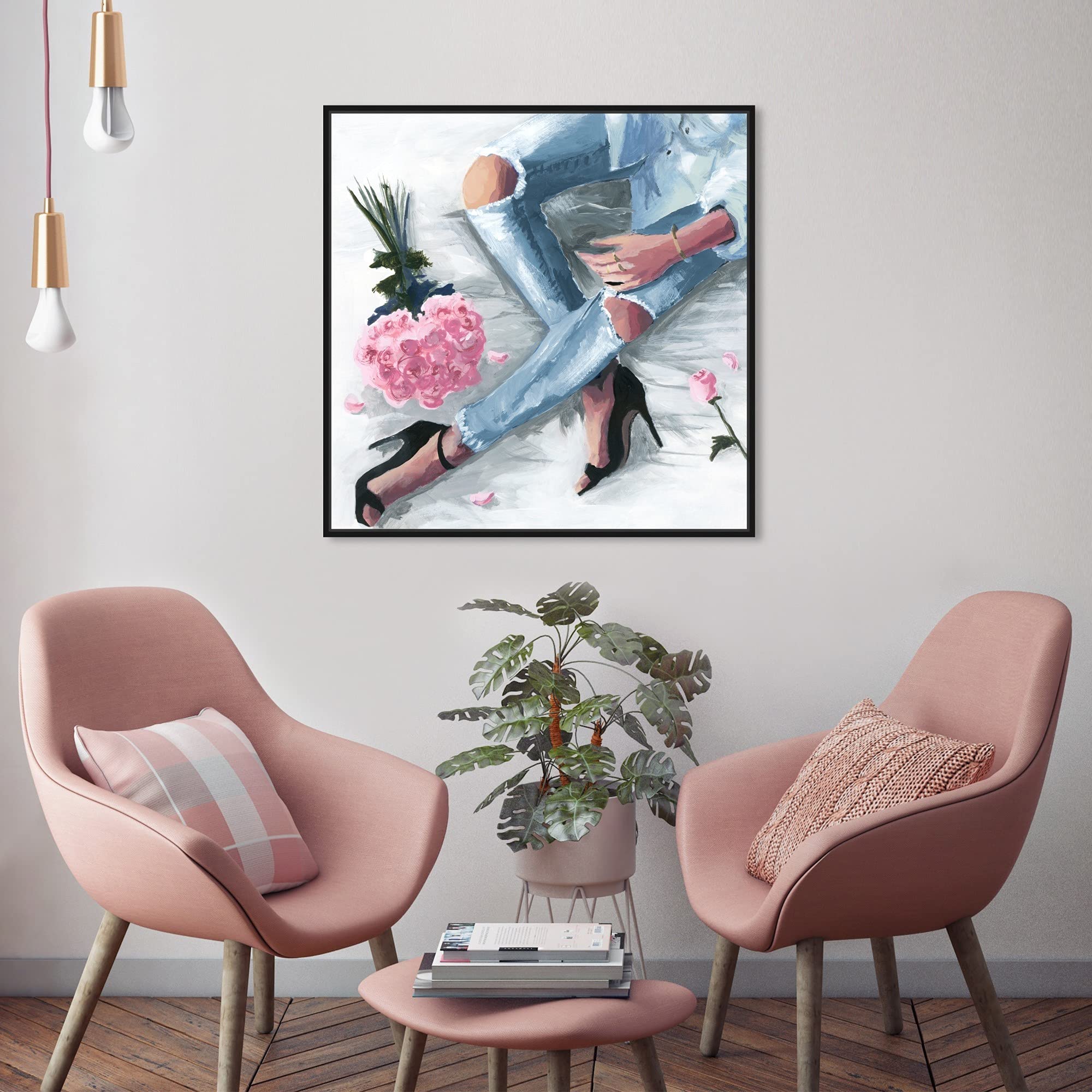 Oliver Gal Fashion & Glam Wall Art Canvas Print - Romantic Jeans Pastel Home Decor, 24x24 Inches, Black Floating Frame - Perfect for Living Room, Bedroom & Office Wall Decor