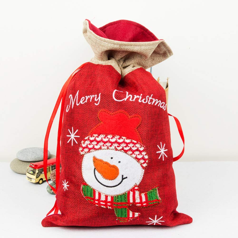 Christmas Gift Bags - Santa Snowman Embroidered Drawstring for Treats & Party Favors