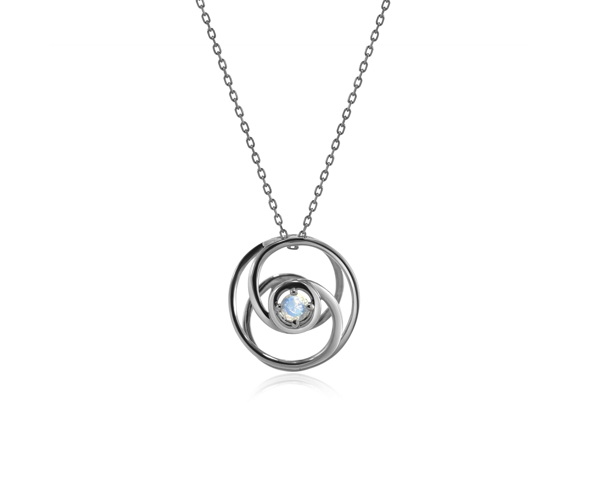 Moonstone Charm Necklace - Dainty Minimalist June Birthstone Pendant - Delicate Circle Black Gold Jewelry for Women - Perfect Gift for Birthday, Anniversary & Everyday Wear