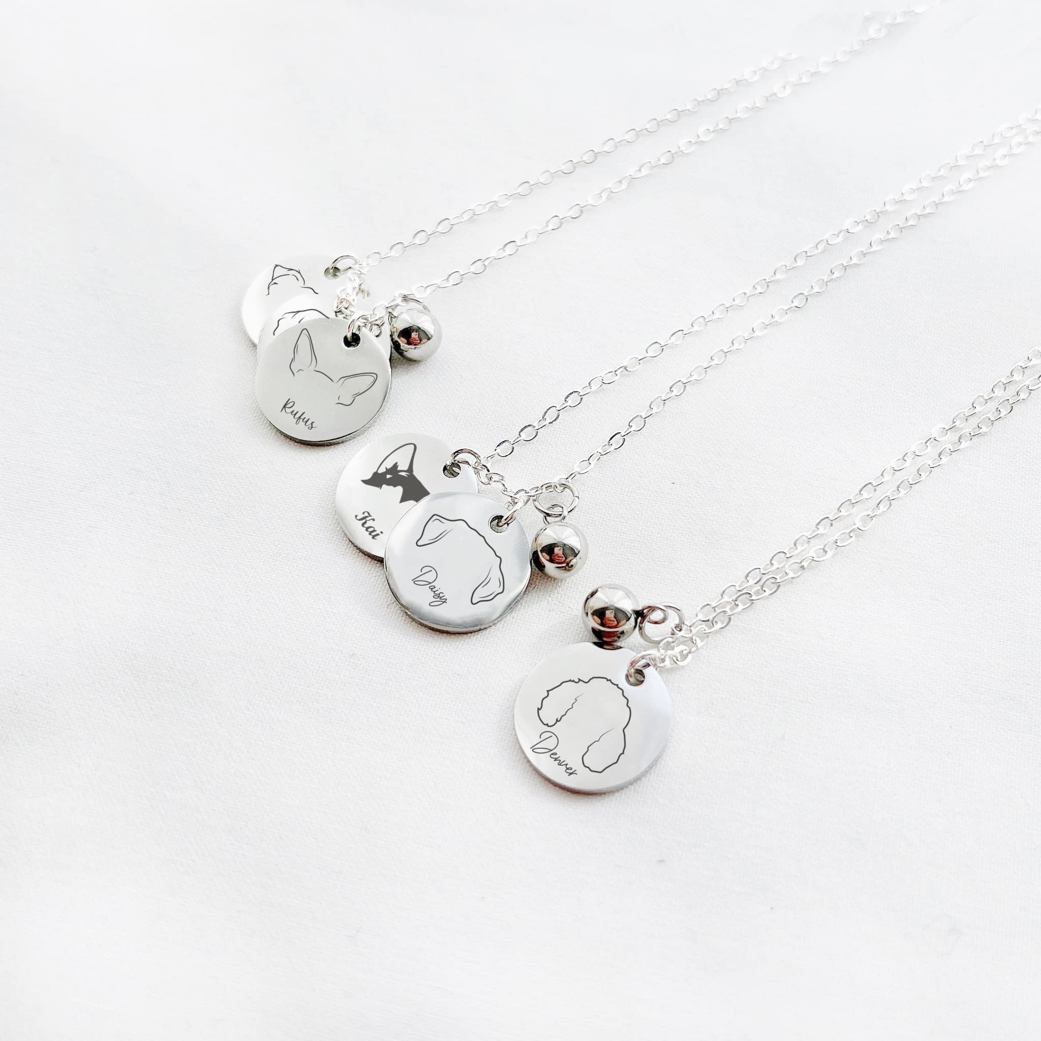 Personalized Dog Breed Necklace - Custom Engraved Dog Ears Pendant with Decorative Ball Charm - Unique Dog Owner Jewelry Gift for Women - Perfect for Pet Lovers, Birthday Presents & Anniversary Gifts
