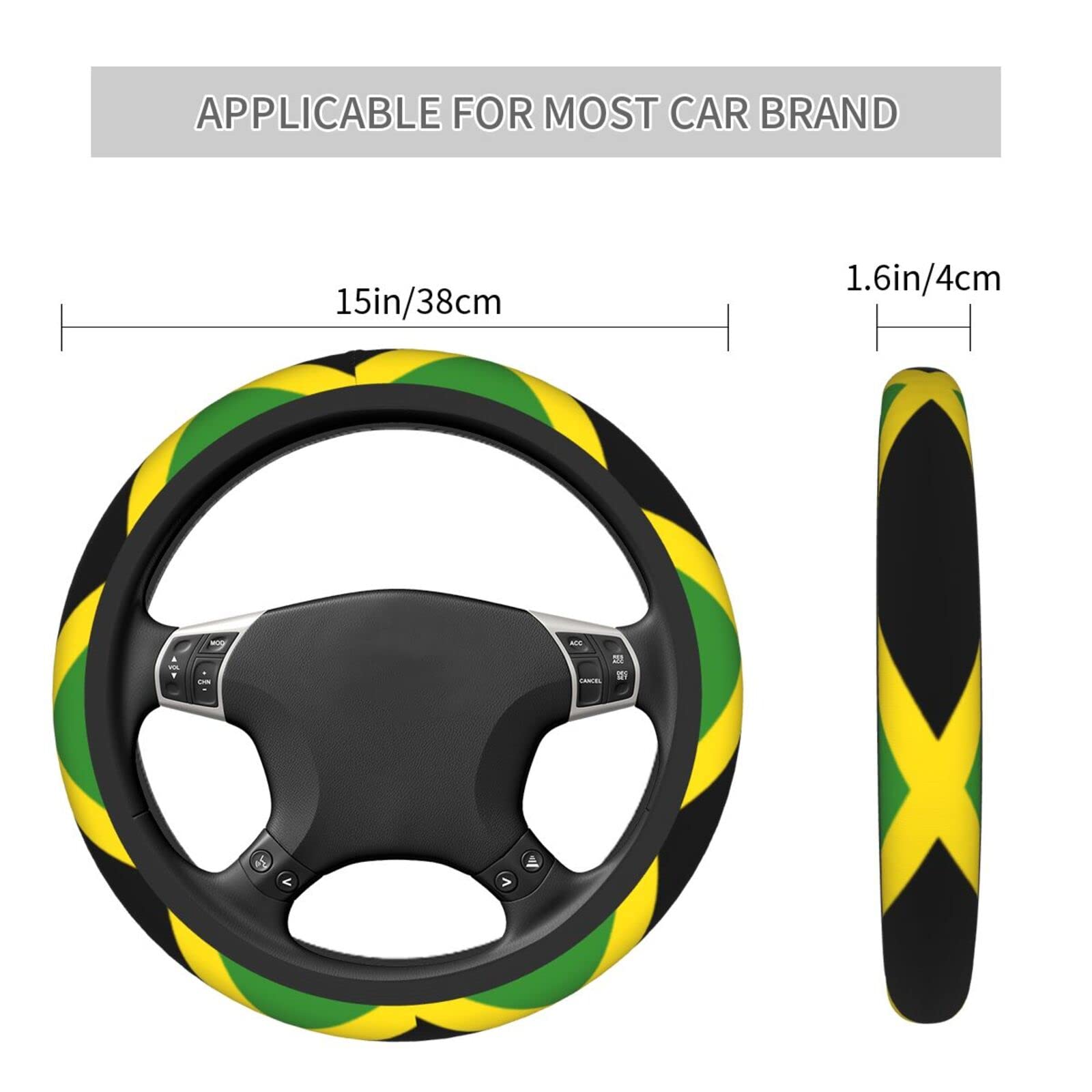 Jamaican Flag Steering Wheel Cover - Non-Slip, Durable Universal 15 Inch Car Accessory for Cars, Trucks & SUVs - Perfect for Caribbean Pride, Car Shows & Road Trips