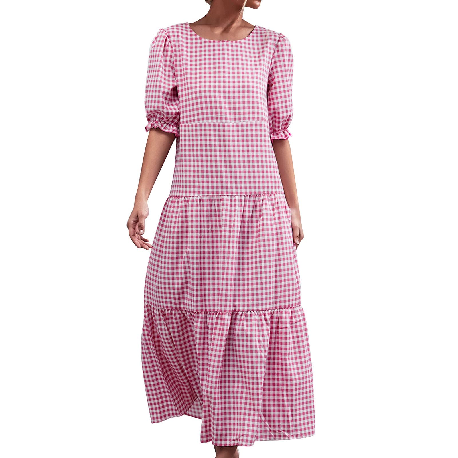 Women's Summer Casual Dress - Lace Up Short Sleeve Ruffle Hem Tunic Mini Dress for Slimming | Perfect for Beach Vacation, Date Night & Summer Outings