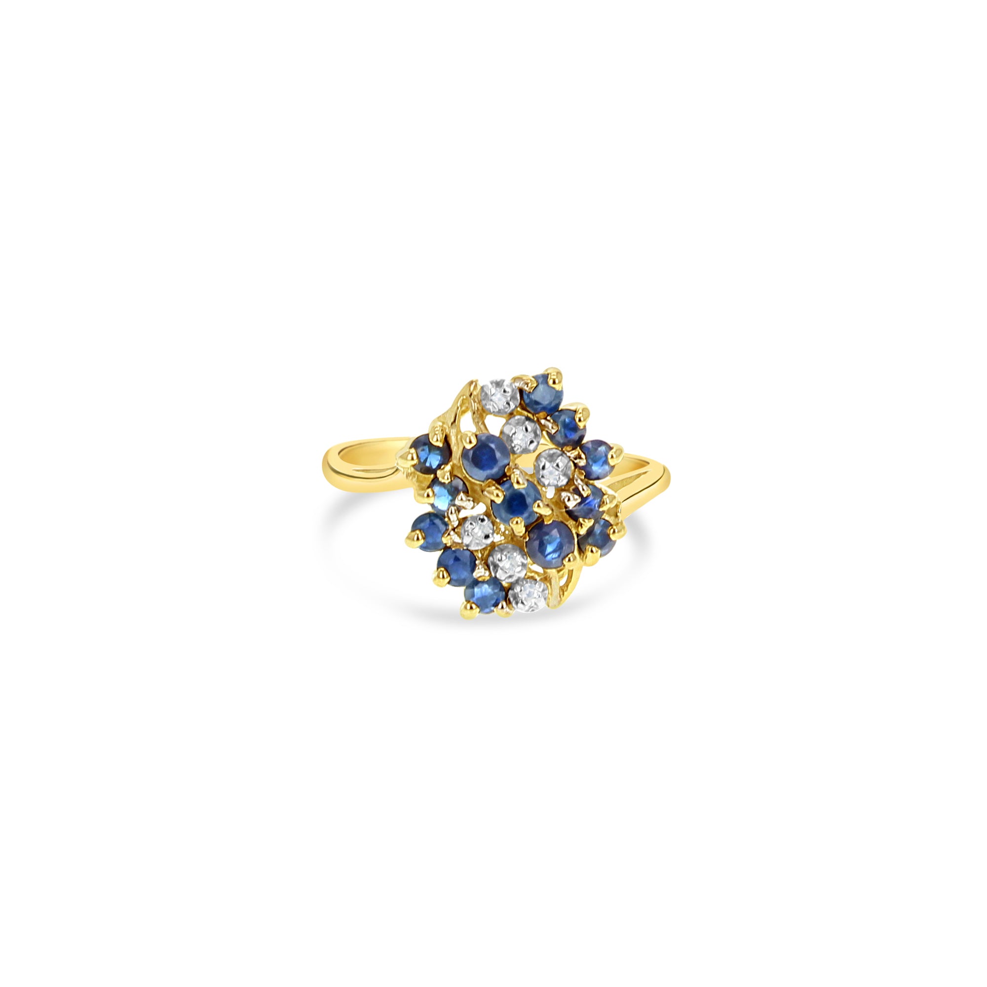 Sapphire and Diamond Cluster Ring .81cttw 14k Yellow Gold - Elegant Jewelry for Weddings, Anniversaries & Special Occasions