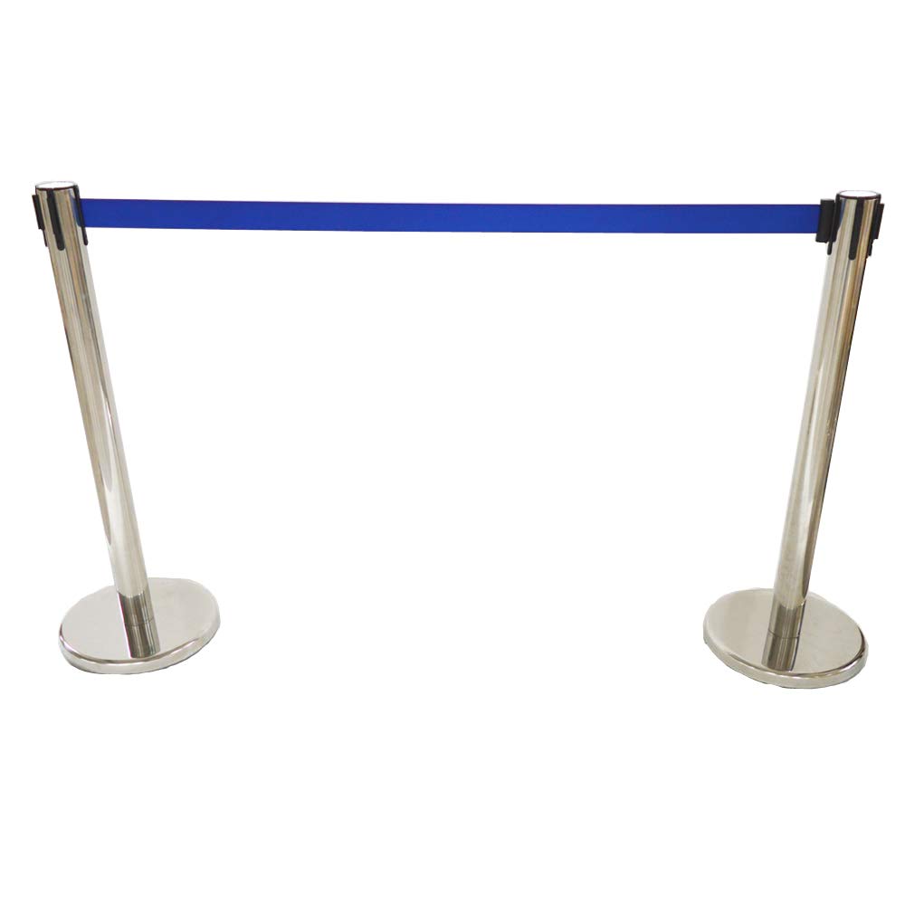 INTSUPERMAI 6-Pack Retractable Belt Stanchion Posts with Blue Queue Belts - Stainless Steel Crowd Control Barriers for Events, Banks & Retail Stores