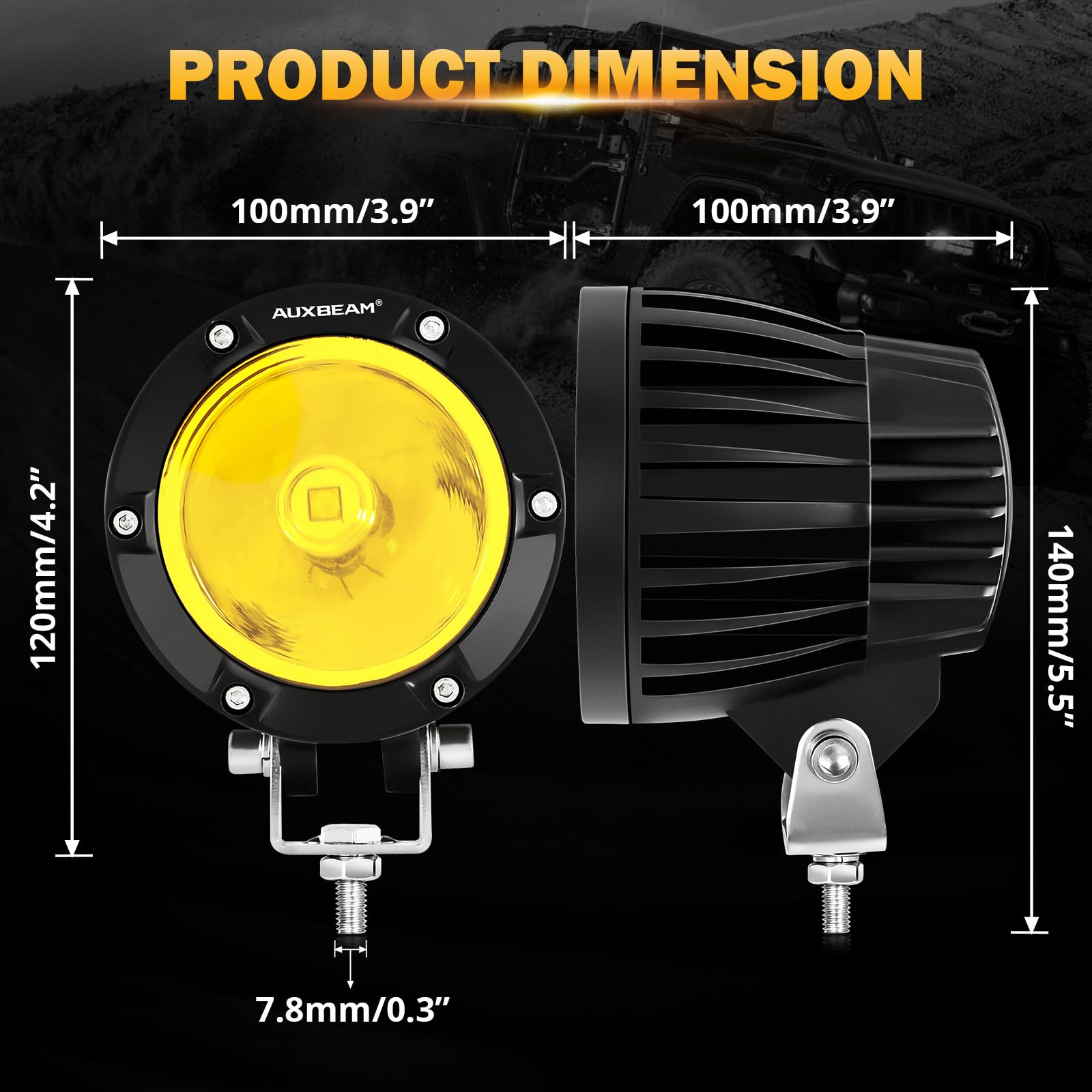 Auxbeam 4Inch 72W Amber LED Fog Lights - 2PCS 7200LM Round Offroad Light Pods with Wiring Harness Kit - Super Bright Yellow Spot Beam for Jeep, Wrangler, SUV, ATV, UTV - Perfect for Offroading, Night Driving & Foggy Conditions