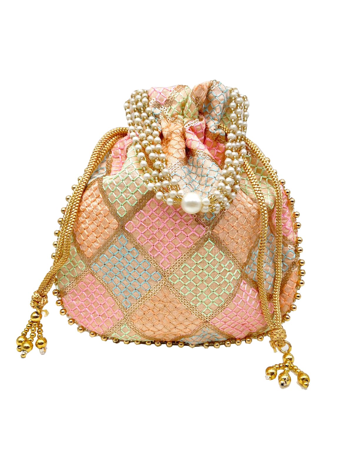 BYRA Women's Multi-Color Silk Potli Bag - Elegant Handmade Clutch Purse for Weddings, Parties & Festive Occasions - Perfect Gift for Women & Girls