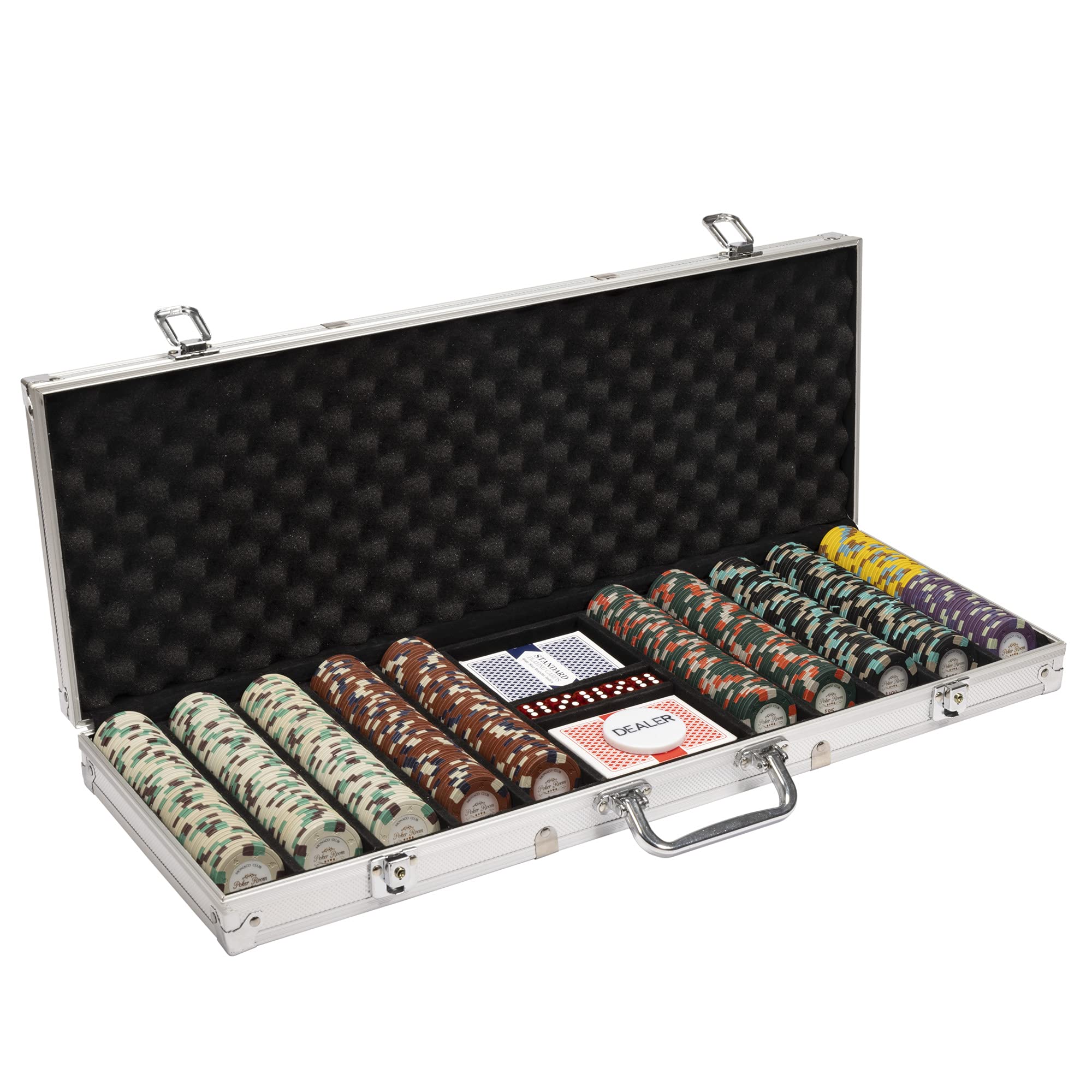 Monaco Club 500-Piece Poker Chips Set with 13.5g Clay Composite Chips, Playing Cards & Dealer Button in Aluminum Case – Professional Casino Supplies for Texas Hold'em, Blackjack & Home Game Nights