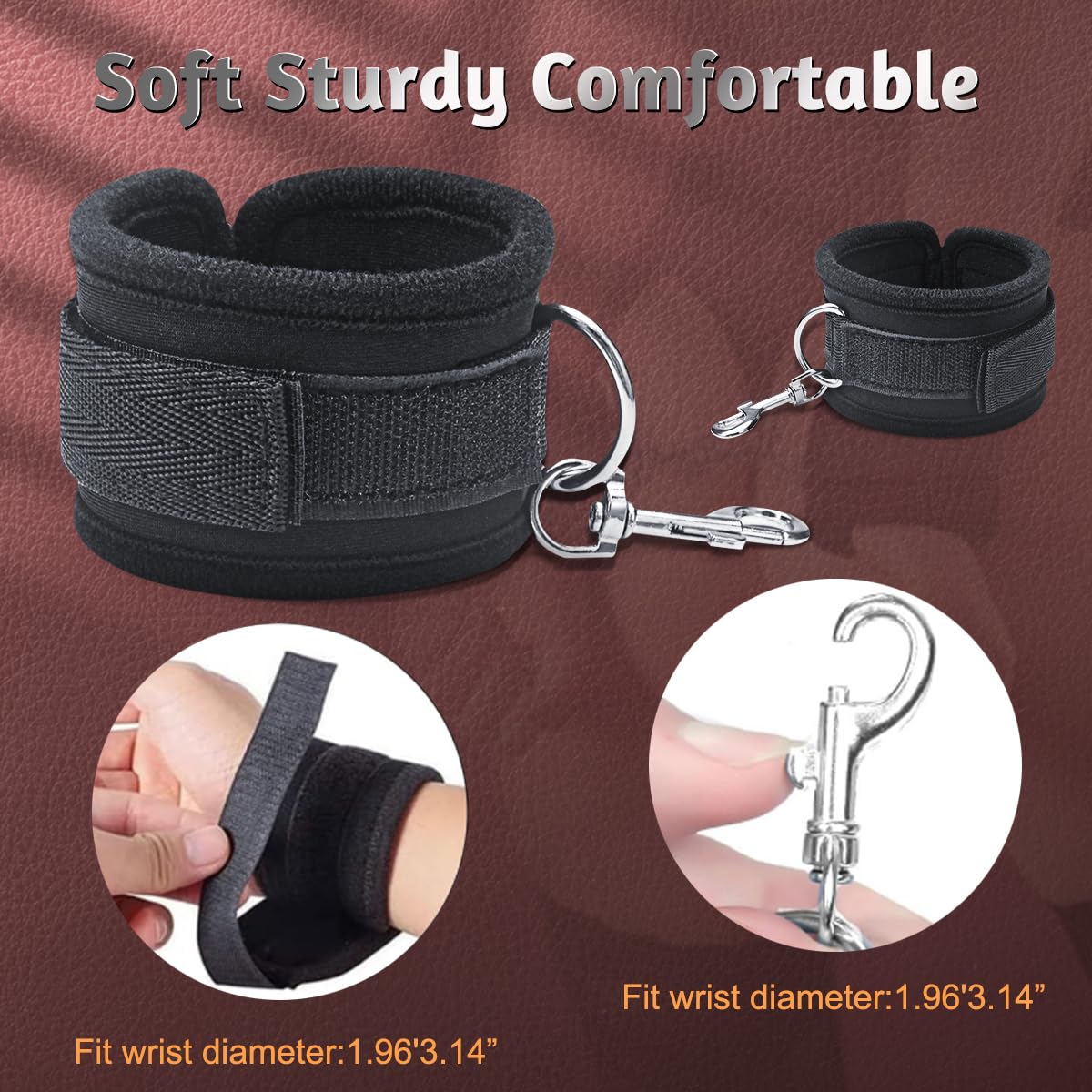 Premium BDSM Bondage Restraint Kit for Couples - Under Mattress Wrist & Ankle Cuffs Set with Blindfold & Tickler - Adult Sex Toys for Spicy Bedroom Play, Roleplay and Sensual Exploration