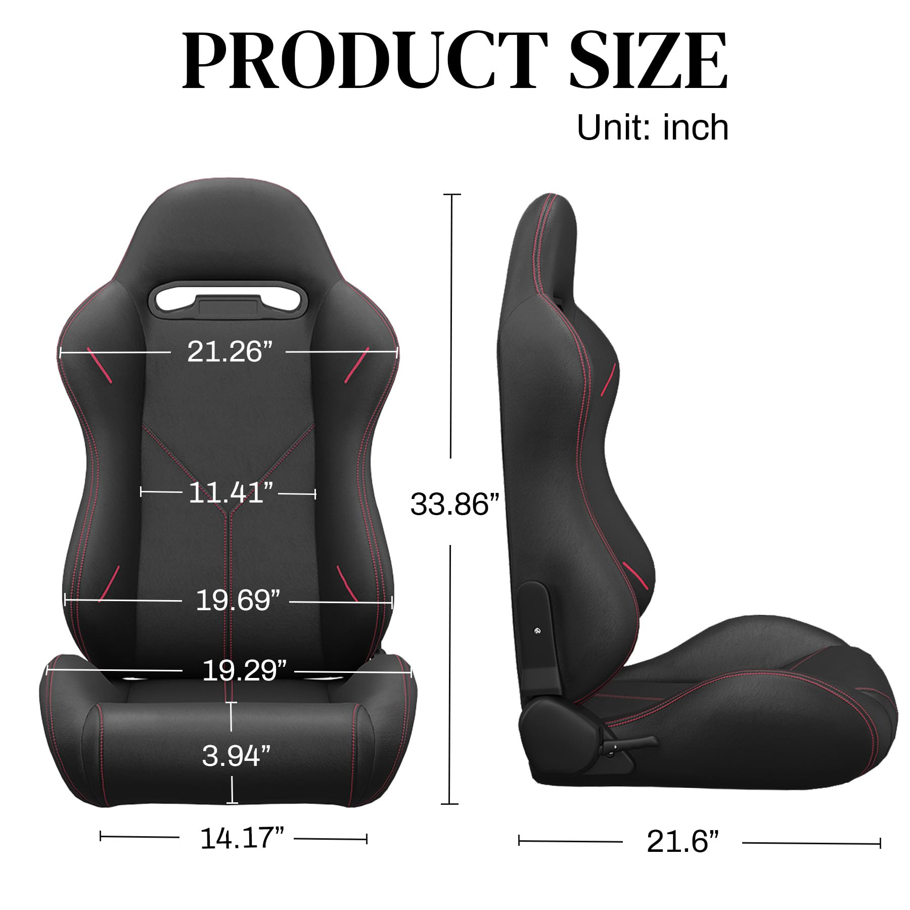 2 Pack Universal Racing Seats - PVC Leather Bucket Seats with Dual Lock Sliders for Front/Back Adjustment | Car Racing Seats for Sports Cars, Drifting & Track Use | Perfect for Racing Enthusiasts & Auto Upgrades