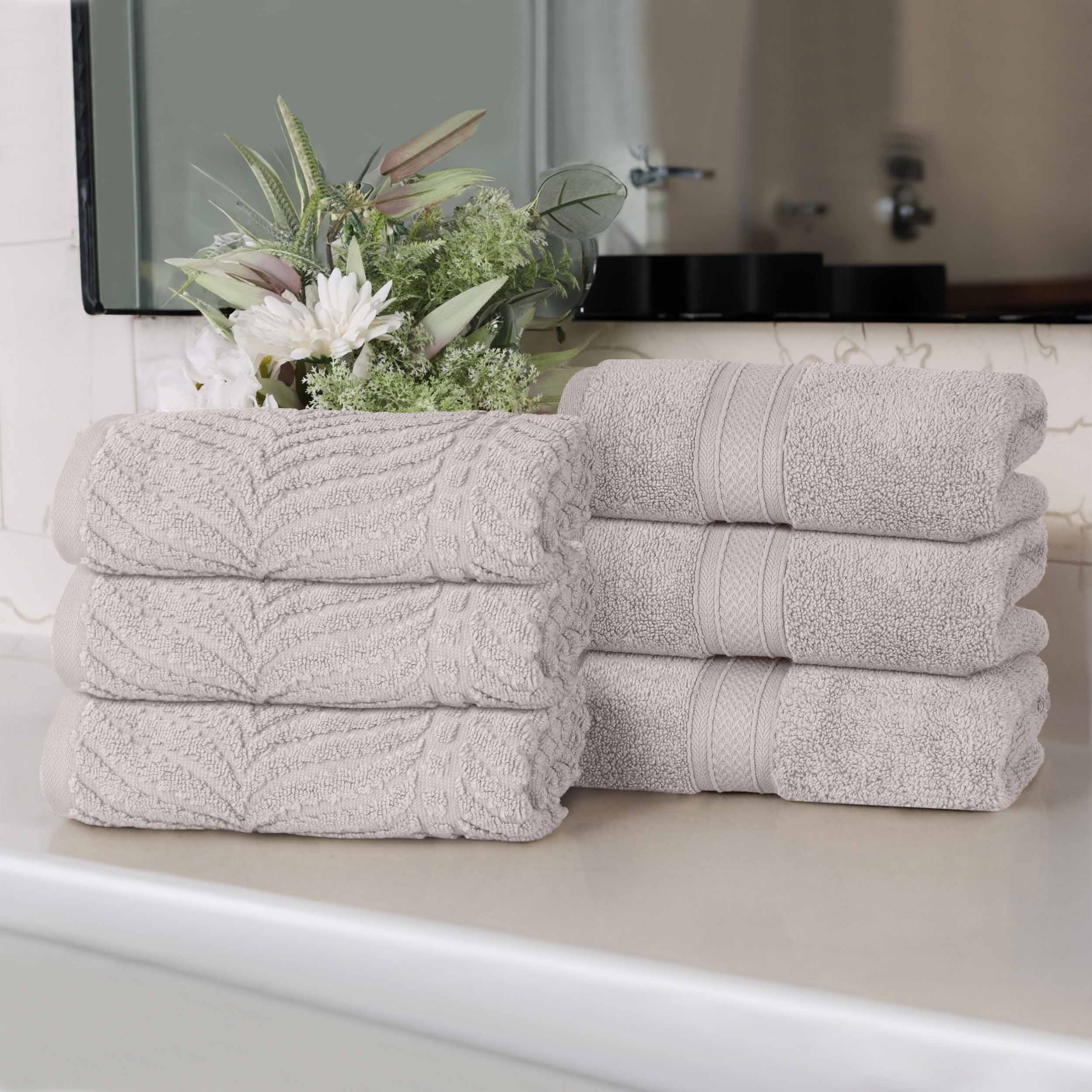 Premium 100% Zero Twist Cotton Hand Towels - Set of 6 | Soft & Absorbent Solid & Jacquard Chevron Design | Perfect for Bathroom, Kitchen & Guest Use