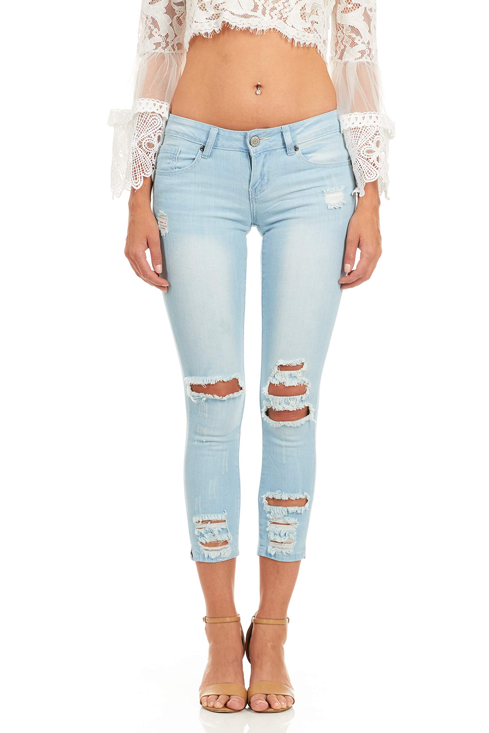 Cover Girl Women's Ripped Distressed Skinny Jeans for Juniors & Plus Size - Trendy High Waist Stretch Denim Pants for Casual Outfits & Night Out