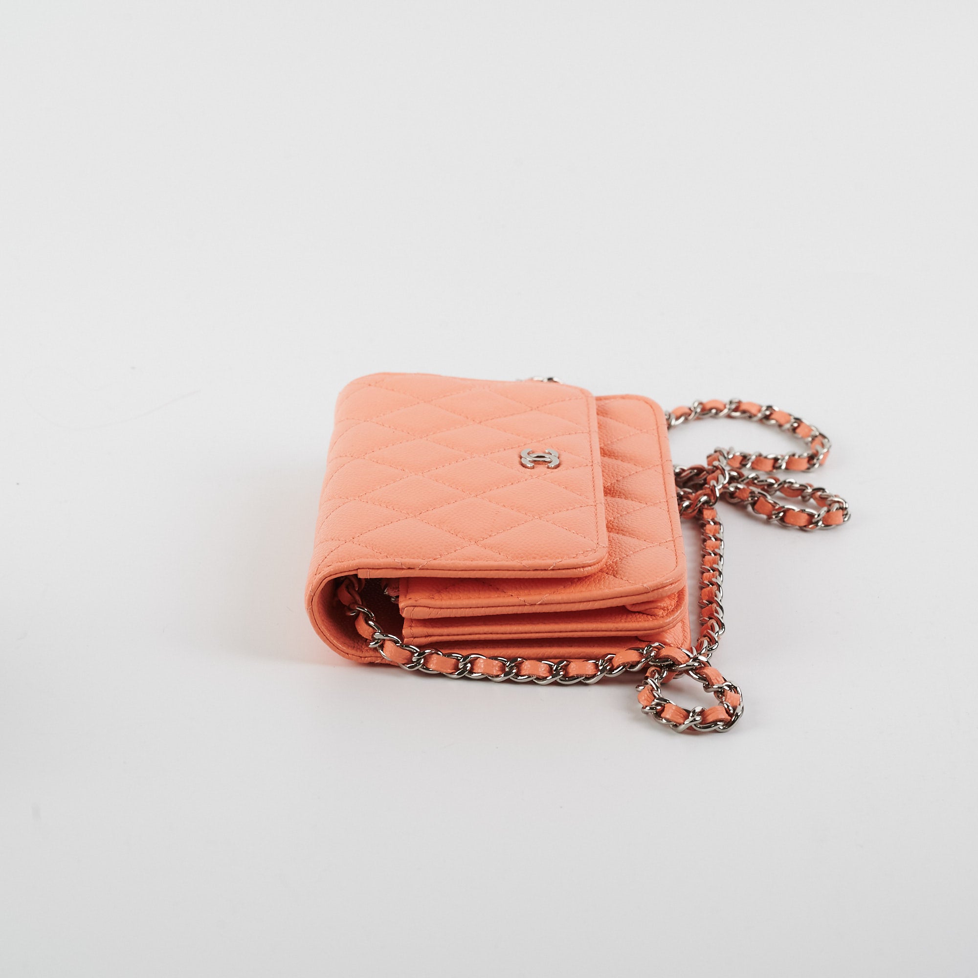 Chanel Caviar Quilted Mini Wallet on Chain in Coral Pink - Elegant Crossbody Bag for Women, Perfect for Parties, Dates & Evening Events