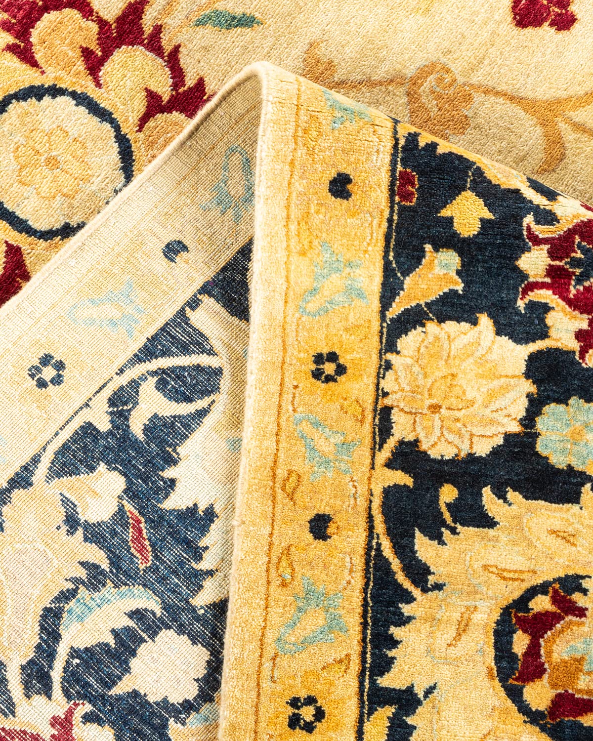 Handmade Wool Oriental Mogul Ivory 8x10 Area Rug - One of a Kind Hand Knotted Traditional Design for Living Room, Bedroom & Dining Room Decor