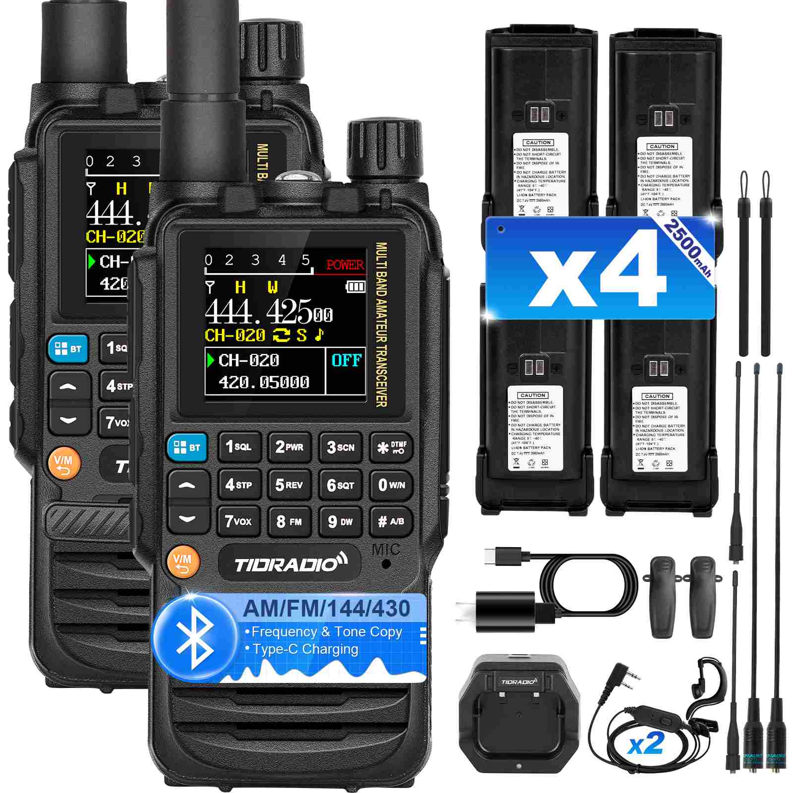 TD H3 Radio 2 Pack with Spare Battery & TD 771 Antenna - Long Range Walkie Talkies for Outdoor Adventures, Camping, Hiking, and Emergency Communication
